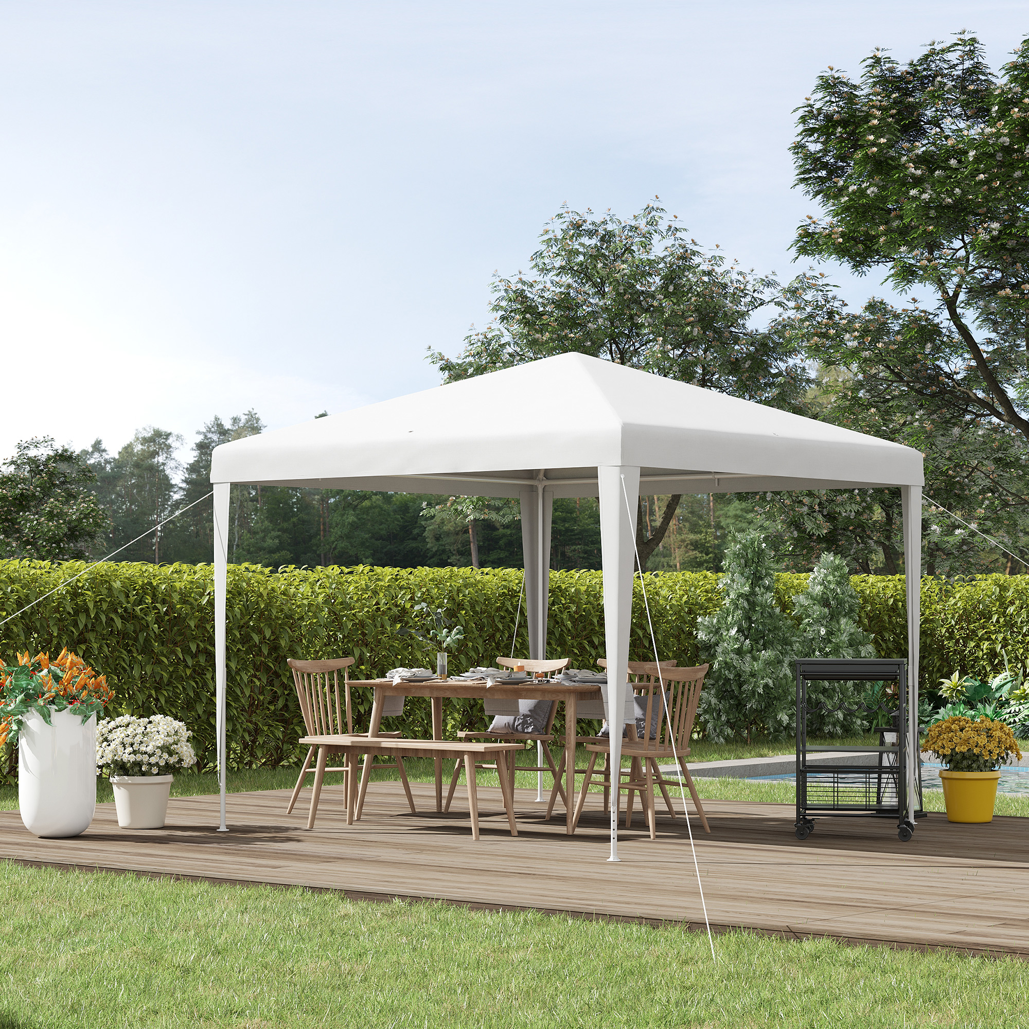 Outsunny Pavillon 2,7x2,7m Rechteckig Wasserabweisend Stabil Winterfest Pavillon Partyzelt Gartenzelt Gartenpavillon Festzelt für Camping Garten, Weiß