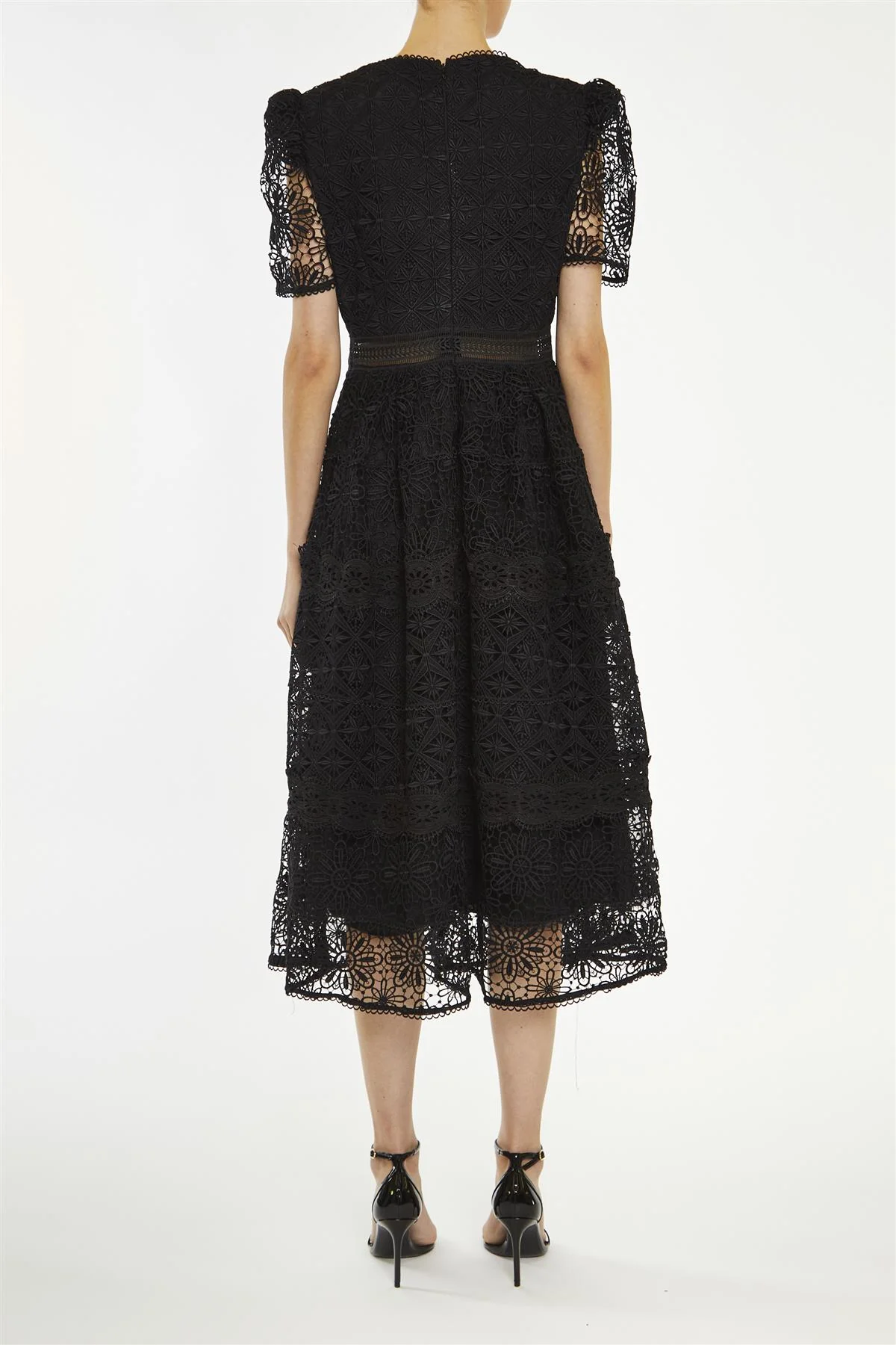 Priscilla Black Lace-Trim Midi-Dress