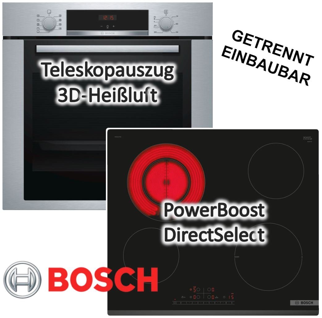 Backofen-Set Einbaubackofen + Glaskeramikkochfeld autark 60 cm Teleskopauszug