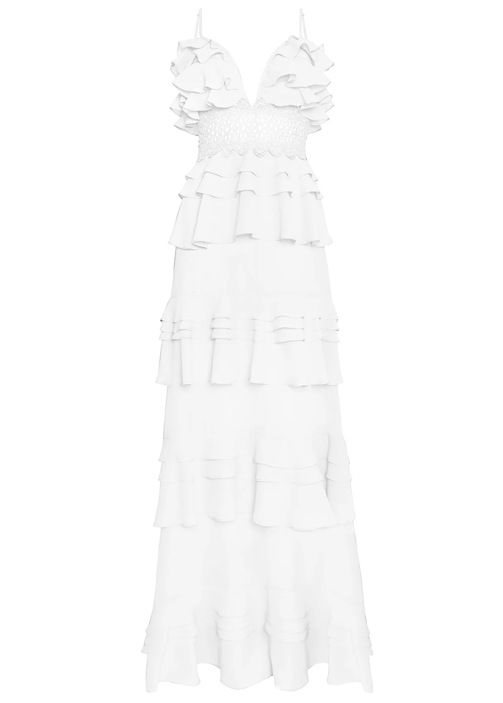 Sophia White Linen Tiered Ruffle Maxi Dress