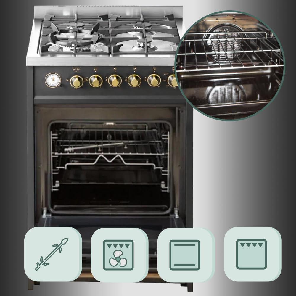 GURARI Gasherd mit Gasbackofen GCH G 614 BR Standherd 60 cm | Gasgrill | Drehspieß | Elektro-Analog-Timer mit STOP-Funktion | Schublade mit Push-Pull | Gas Control | Range Cooker Erdgas/Propan