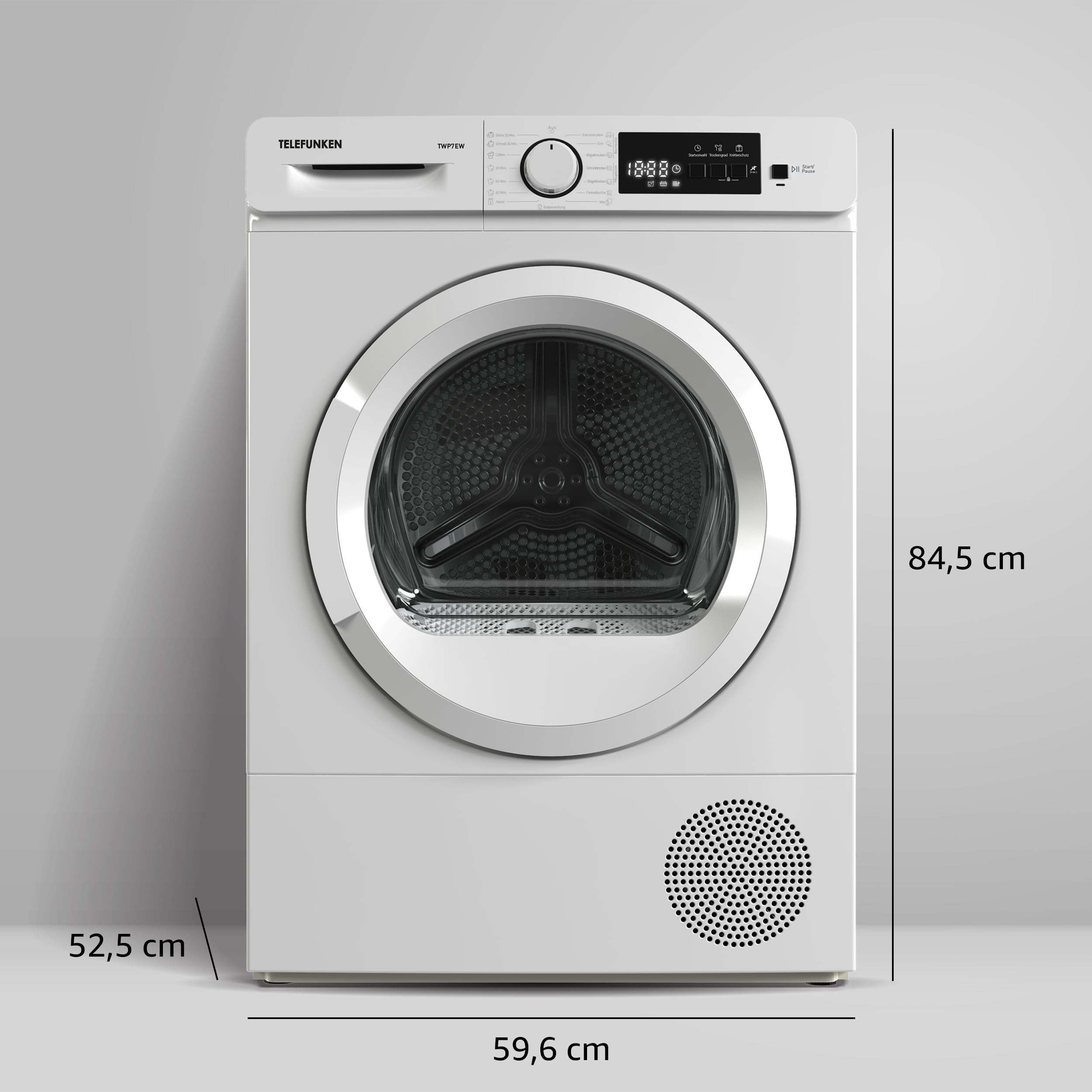 Wärmepumpentrockner 7 kg Frontlader TWP7EW mit 15 Programmen, Trommelbeleuchtung und Knitterschutz