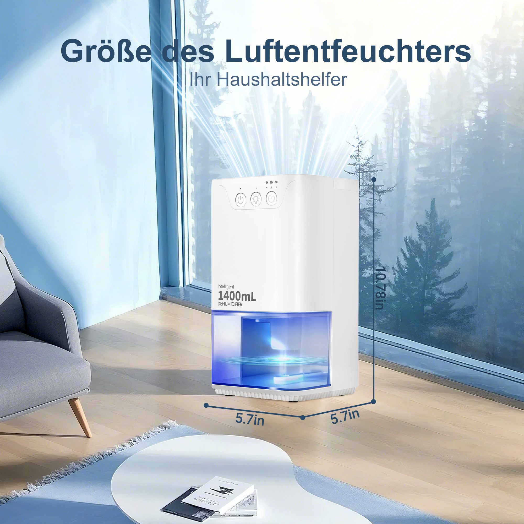 Luftentfeuchter Elektrisch 1400ml Entfeuchter Leiser Raumentfeuchter mit Timer Schwarz