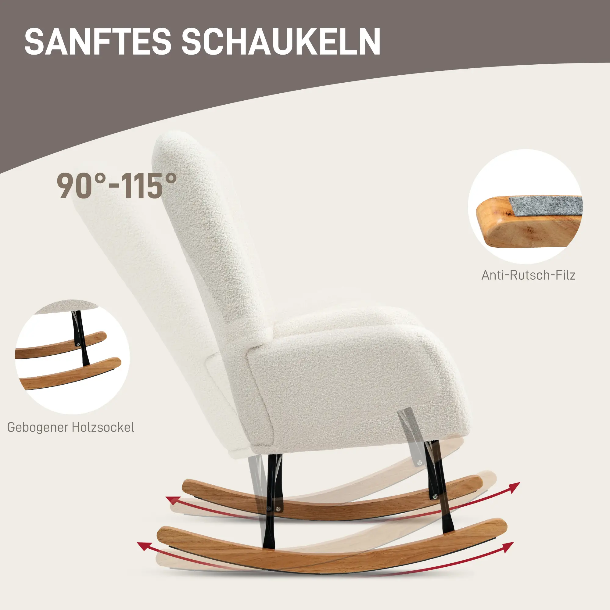 HOMCOM Schaukelstuhl Wohnzimmer sanft schaukelnd Teddystoff cremeweiß