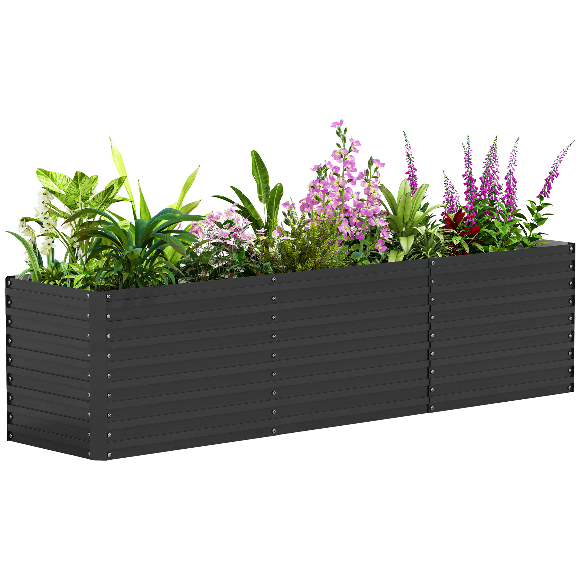 Verhoogde Tuinbed, Open Bodem, Gepoedercoat Staal, 240 x 60 x 60 cm, Donkergrijs