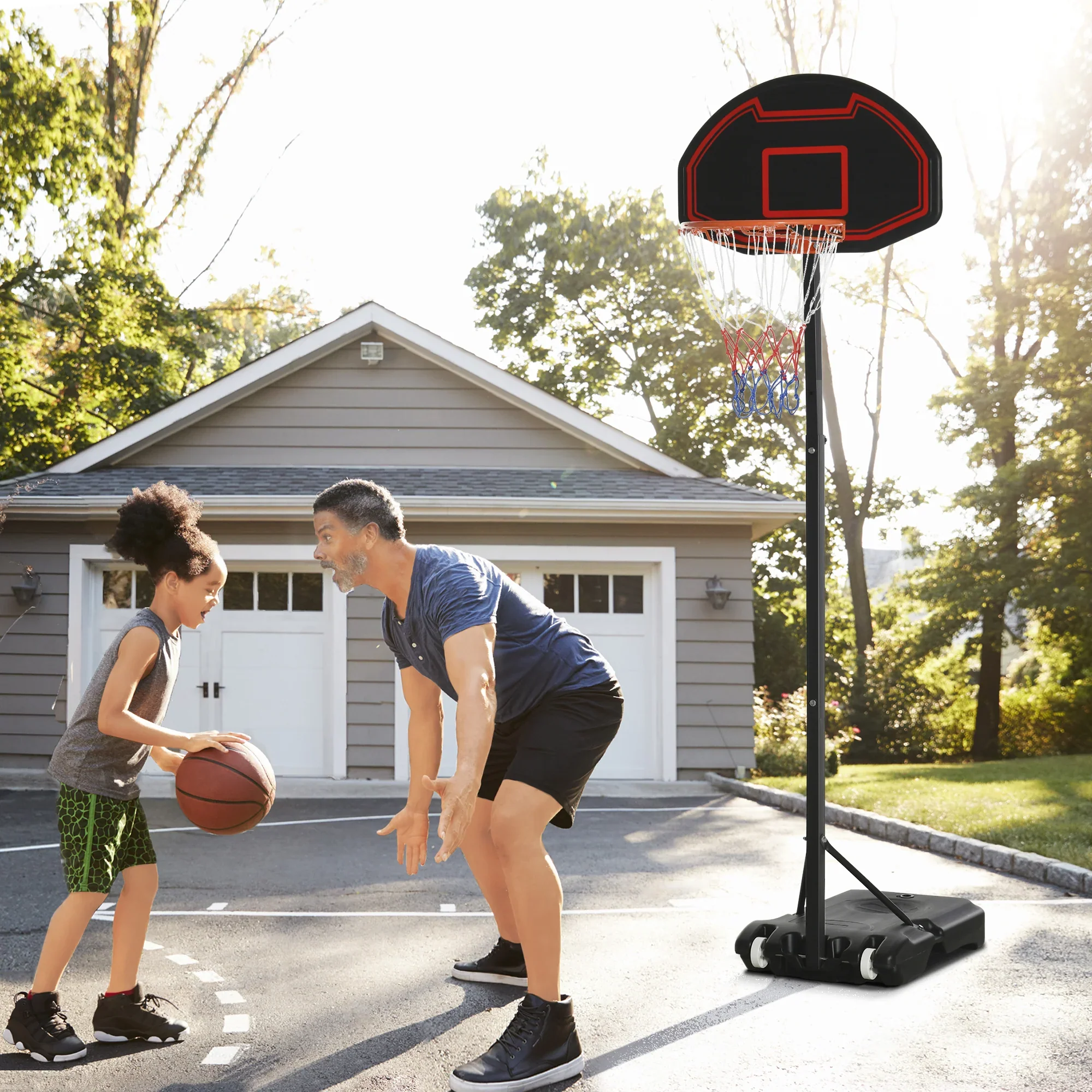 HOMCOM Basketbalhoepel in hoogte verstelbaar Outdoor mobiel met wielen