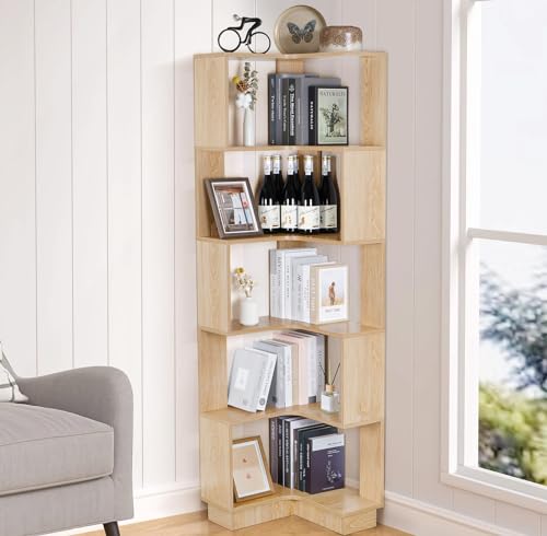 bimiti Libreria angolare a 6 strati, in legno, altezza 175 cm, grande scaffale angolare per soggiorno, casa, ufficio : Amazon.it: Casa e cucina