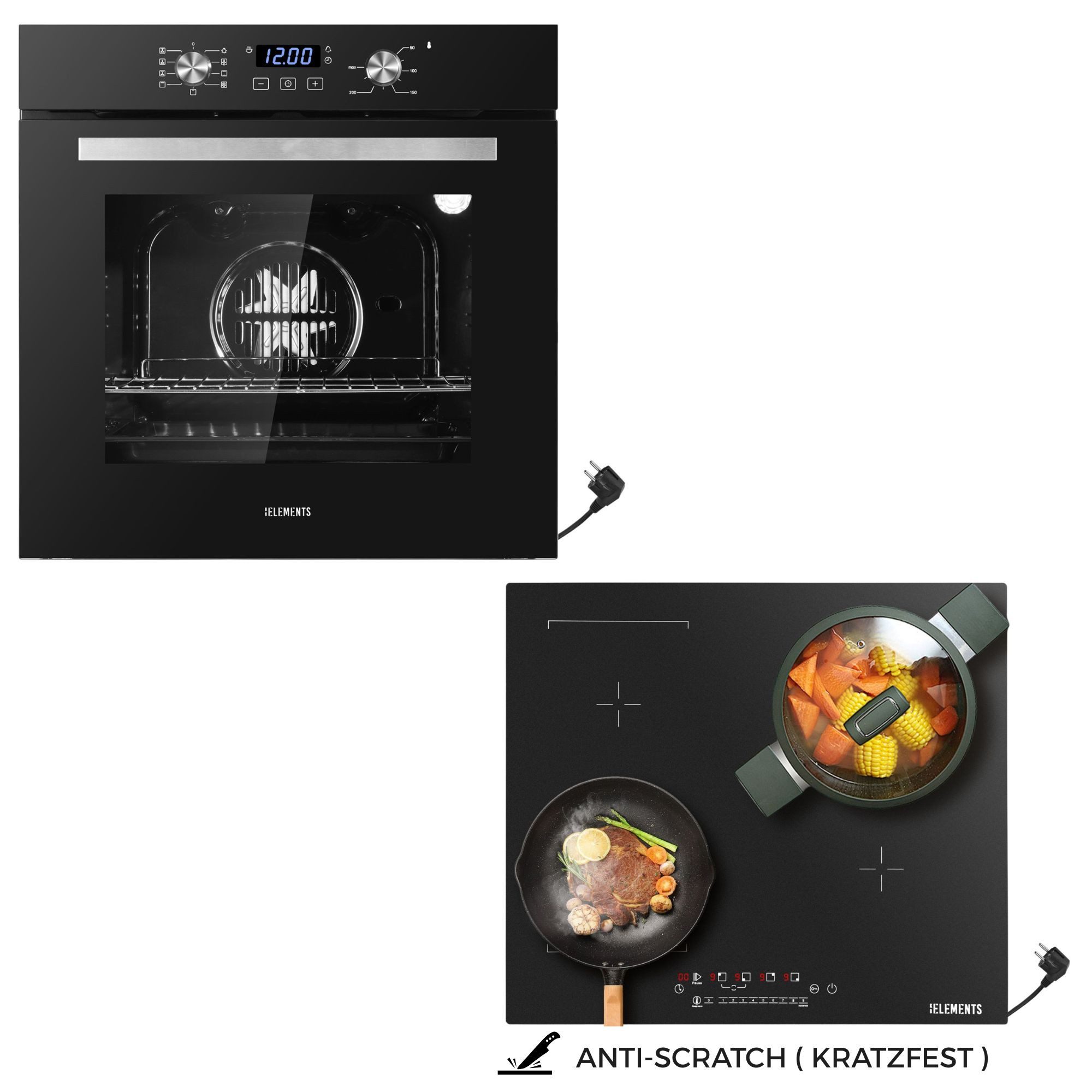Induktions Herd-Set KB-ELEMENTS Herdset Backofen 60cm, Kratzfestes Induktionskochfeld 60cm