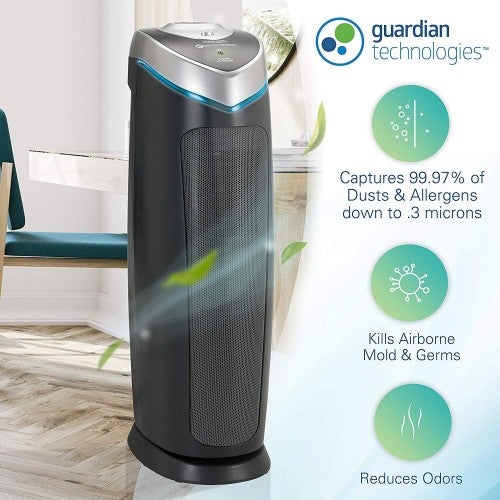 Germ Guardian True HEPA Filter Air Purifier for Home, Office, Bedrooms, Filters Allergies, Pollen, Smoke, Dust, Pet Dander, UV C Sanitizer Eliminates Germs, Mold, Odors, Quiet 22 inch 3 in 1 AC4825