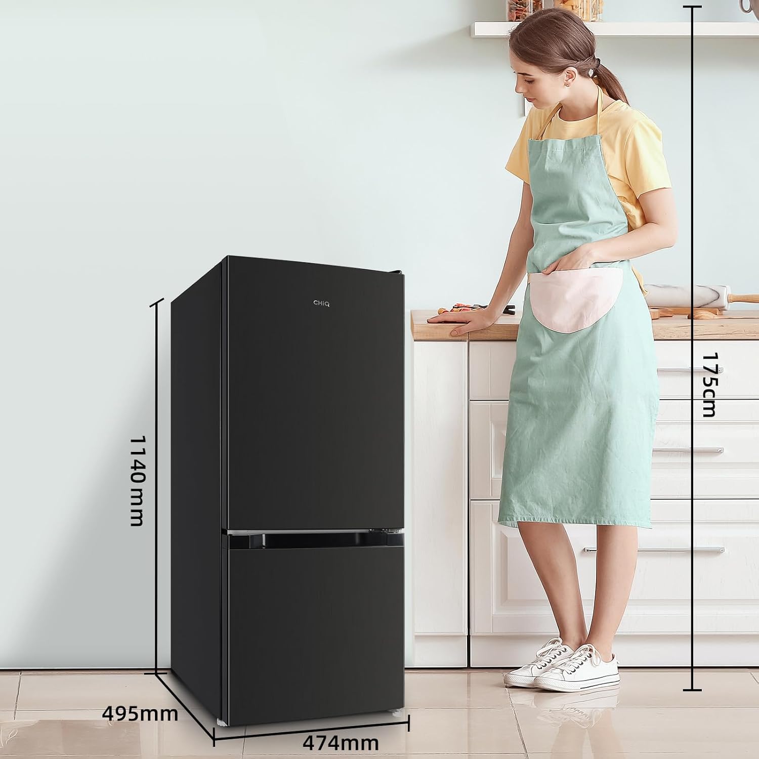 CHIQ CTT107BC Kühlschrank Klein 107 Liter, Höhe 84cm, Tiefe 55cm, Platzbedarf nur 0,3 ㎡, Mikro-Gefrierfach, Vario Box, 7 Temperaturregelstufen, geräuscharm, 87 kWh/Jahr, Schwarz