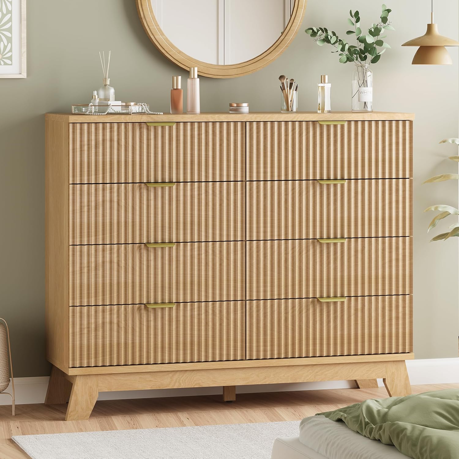 Fluted Dresser for Bedroom with 8 Drawers, 48