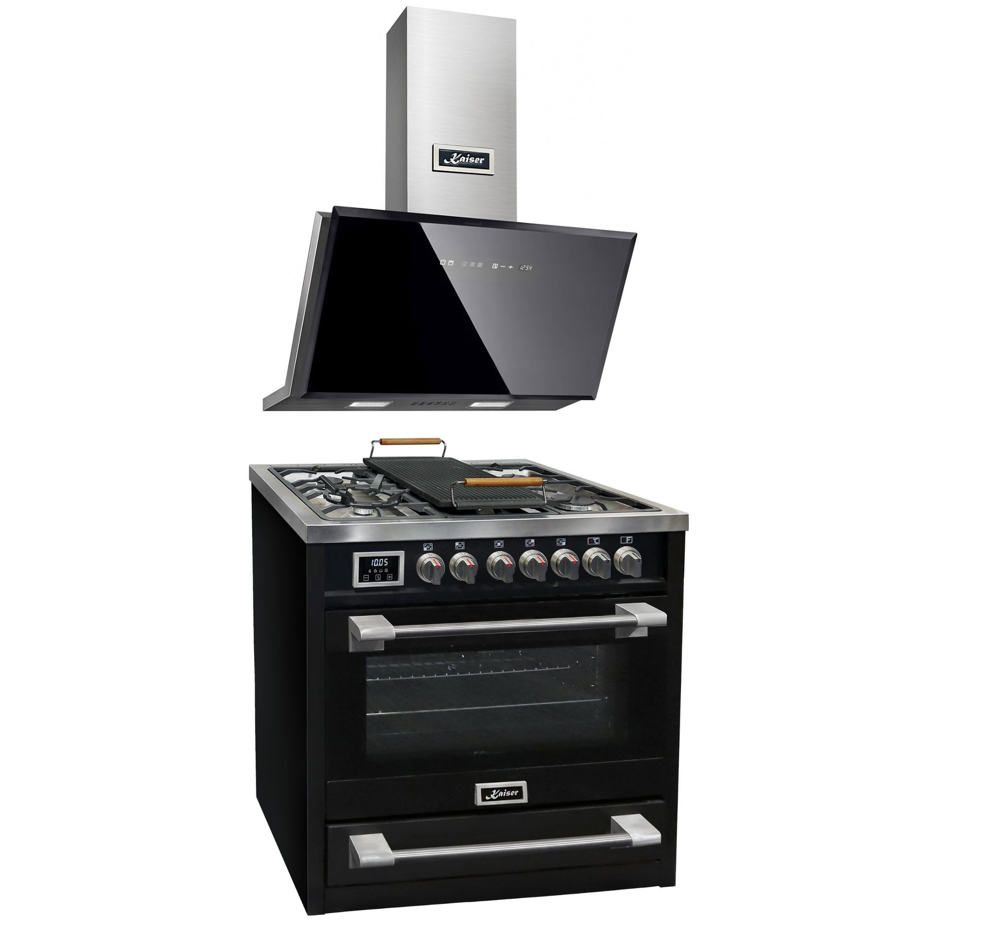 Gasherd-Set Gas Elektro Standherd 90 cm, 115L+Dunstabzugshaube 90cm HGE 93505 s+AT 9430 F ECO.