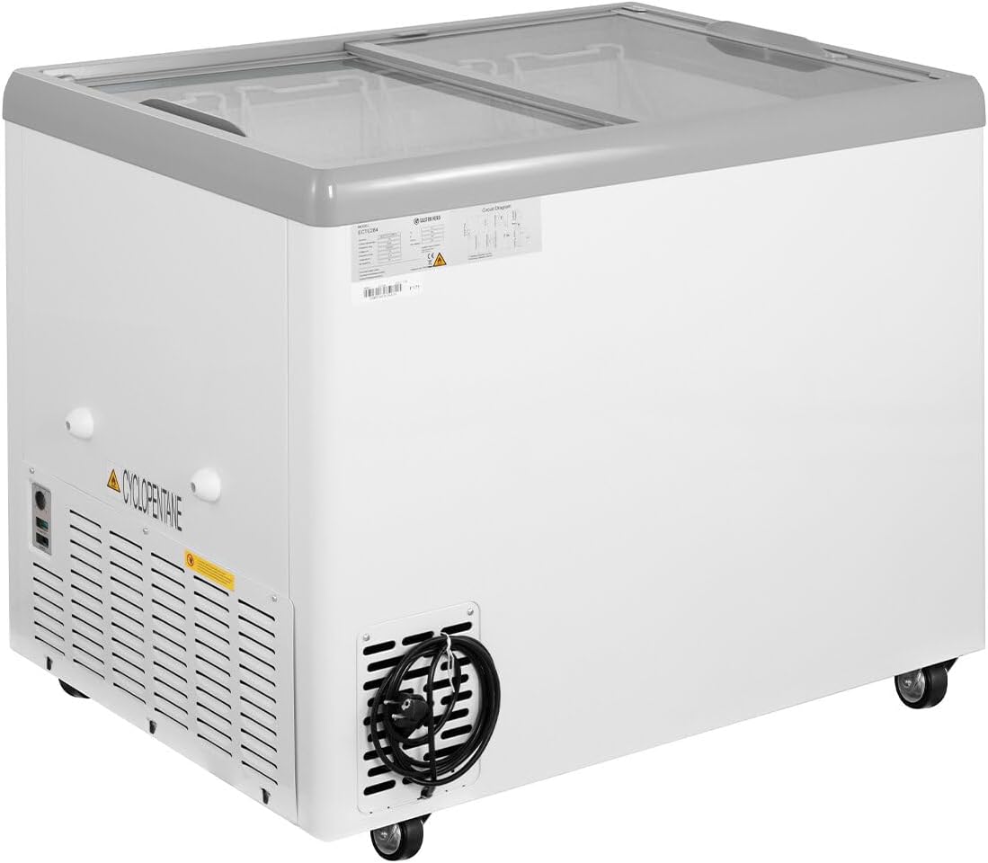 GastroHero Eiscreme Gefriertruhe 284 Liter Tiefkühltruhe LED Beleuchtung Schiebeglasdeckel Rollen Gefrierschrank Gewerbe Eis Truhe Verkauf –18 °C Gastronomie Kiosk