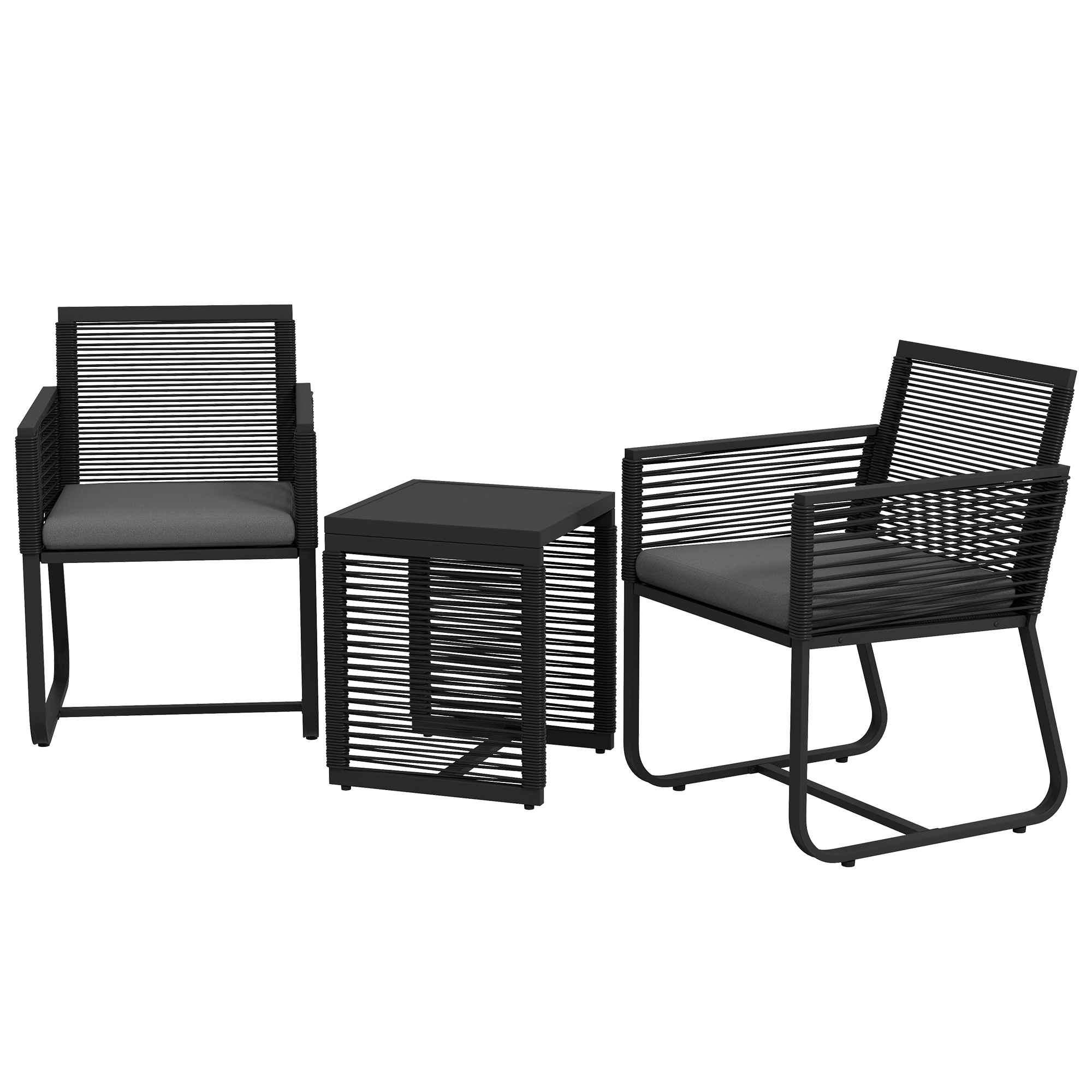 Outsunny 3-teiliges Bistro-Set Balkon-Set Terrassen-Set, wetterbeständig, modernes Design, 53 cm x 57 cm x 77 cm, Schwarz + Grau