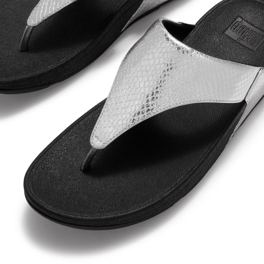 FitFlop Lulu Schlangen-Muster Silber Leder Zehentrenner