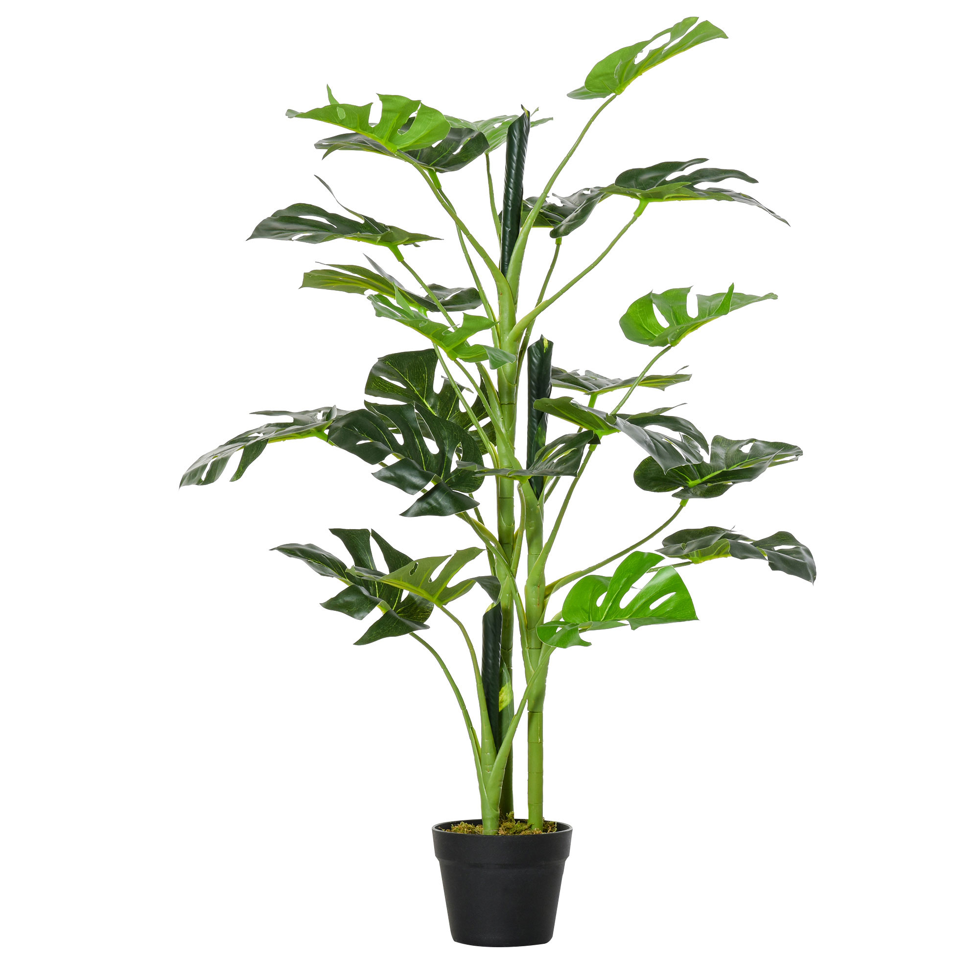 Outsunny Künstliche Monstera Pflanze mit 21 Blättern im Zementtopf, für drinnen oder draußen, Maße Ø16 x 100H cm