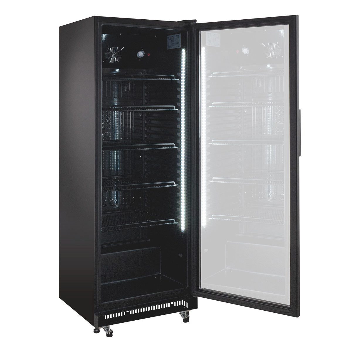 Getränkekühlschrank GKS-360 Flaschenkühlschrank, Glastür & LED, abschließbar schwarz