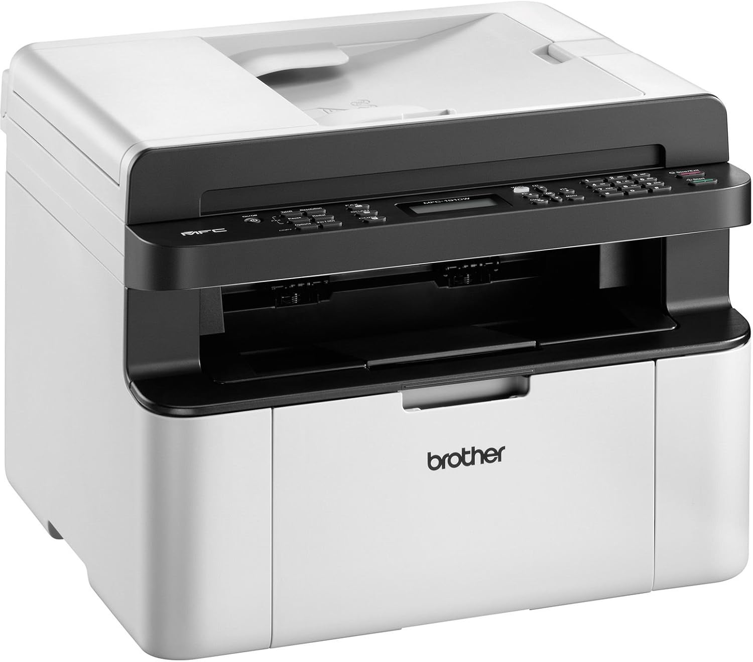 Brother MFC-1910W Kompaktes 4-in-1 Monochrom Monolaser-Multifunktionsgerät (Drucken, scannen, kopieren, faxen, 20 Seiten/Min.) grau/weiß