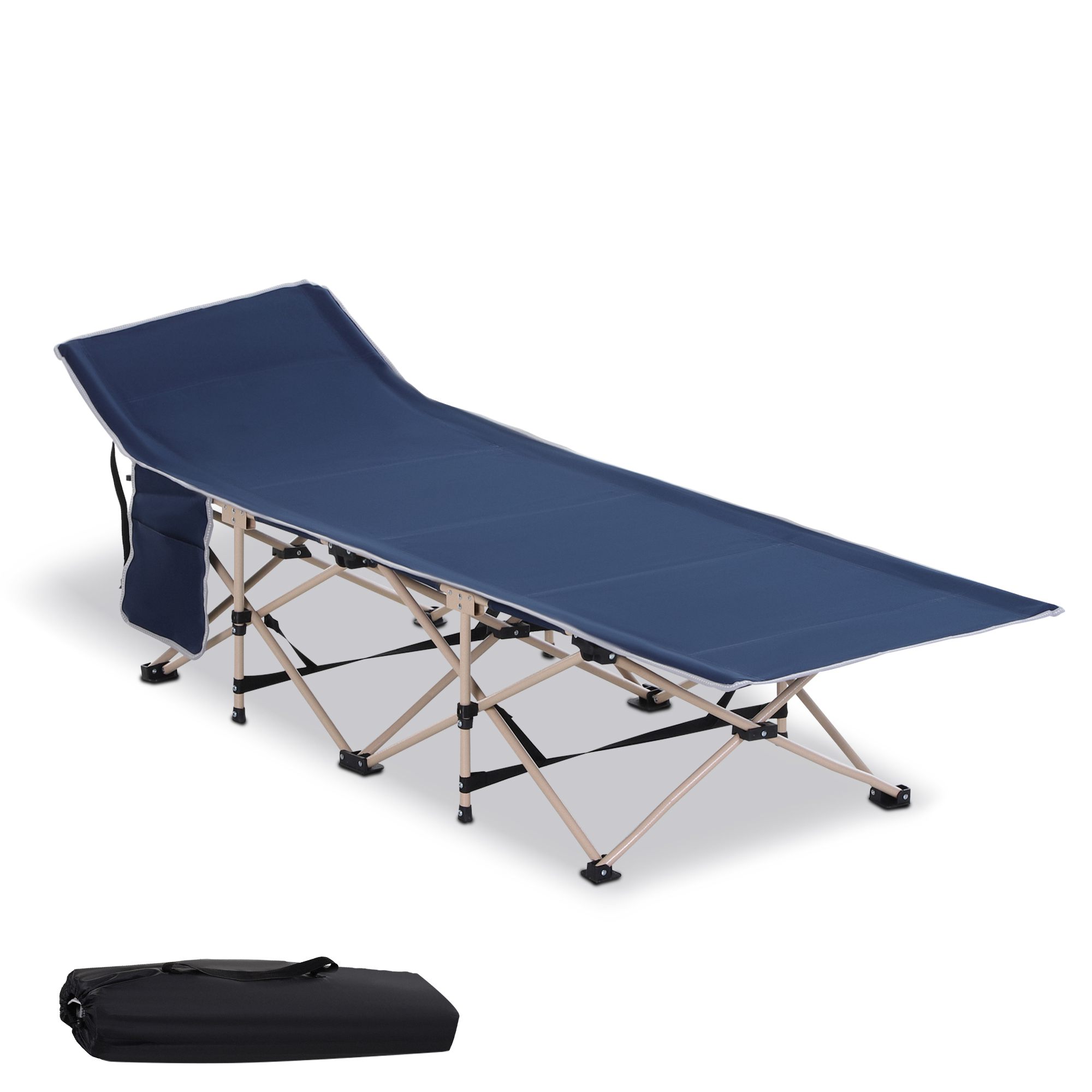Outsunny Feldbett, Camping-Bett, klappbar, wetterbeständig, ink. Tragetasche, 190 cm x 68 cm x 52 cm, Blau