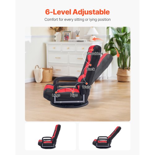 VEVOR Bodenstuhl Bodensessel Bodensofa mit Armlehne 360° Drehbar Grau Gaming