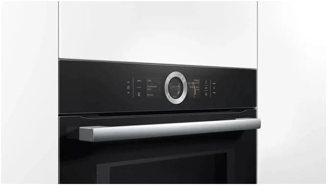 Bosch HMG7361B1, Serie 8 smarter Einbau-Backofen mit Mikrowellenfunktion, 60 x 60 cm, Made in Germany, Schwarz, Air Fry, Digitaler Bedienring, Touchdisplay, Automatikprogramme, Reinigungsunterst��tzung