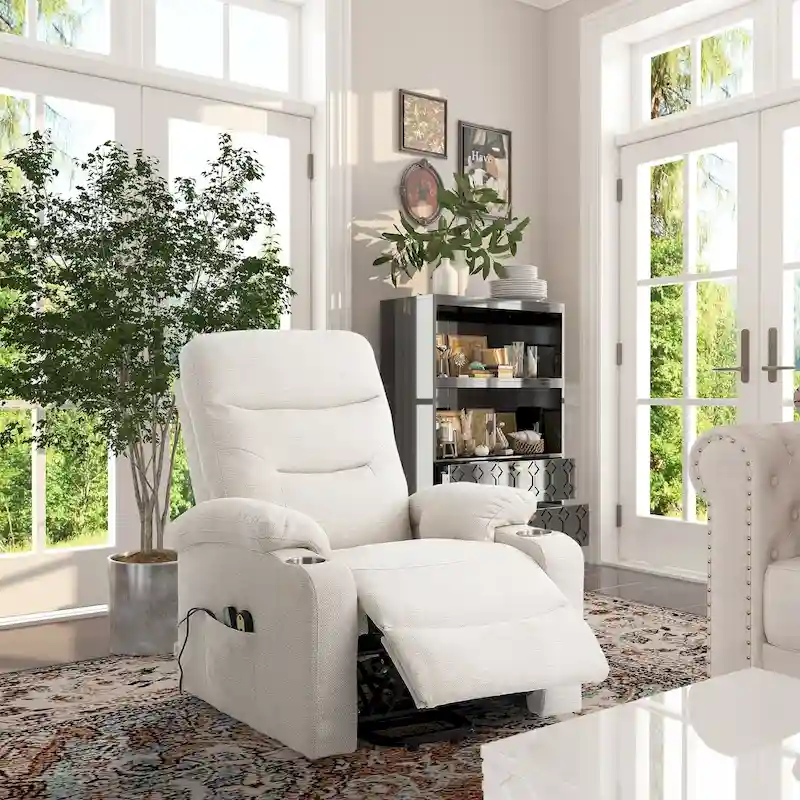 Clihome Soft Upholstered Electric Massage Recliner with Cup Holder