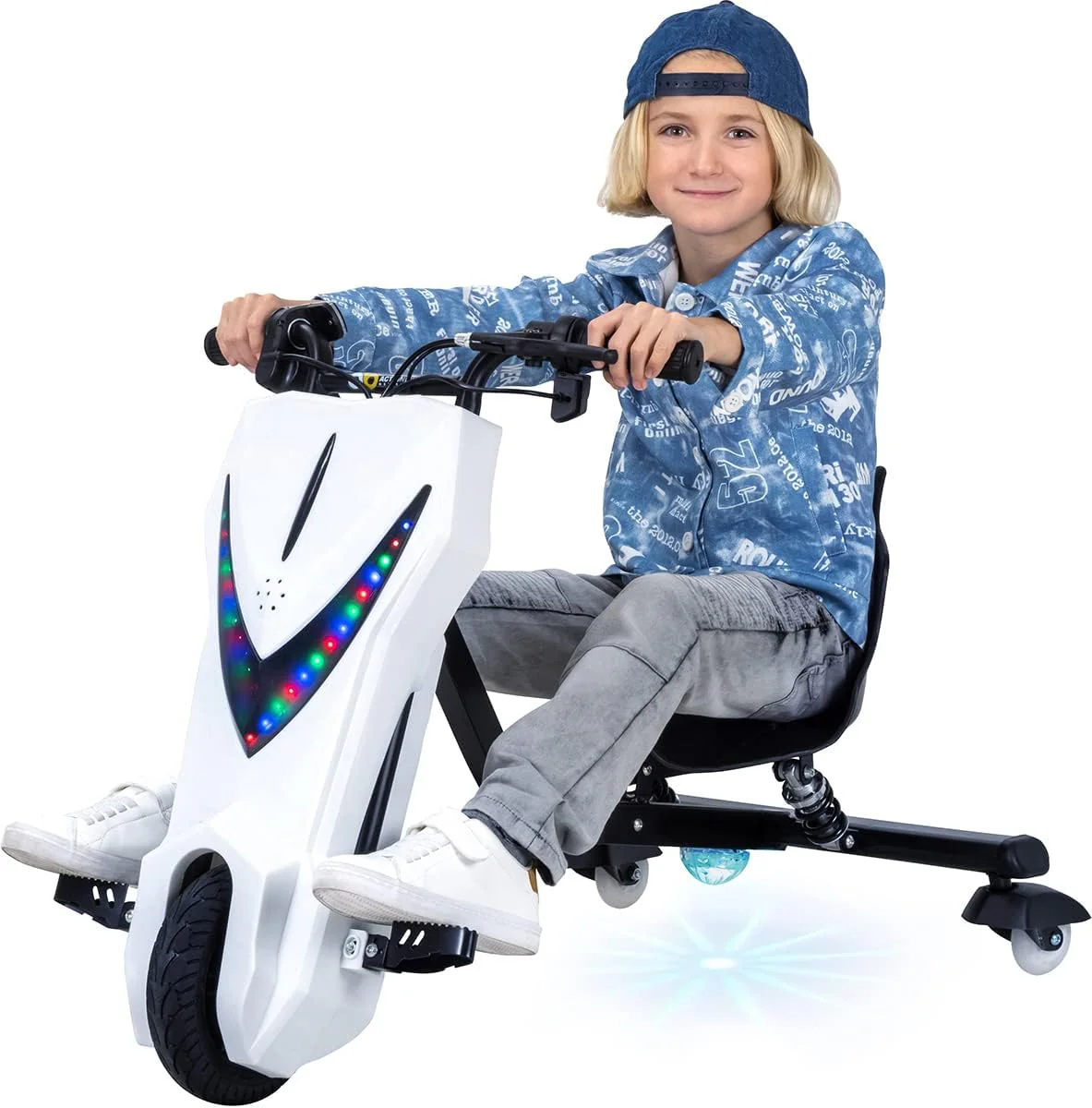 Actionbikes Motors Kinder elektrische driftscooter |  Watt Motor - Drift Cart 360- 3 snelheidsniveaus - LED-verlichting - Verstelbare stoel - Bluetooth - Drift Kart - Drift Auto (Space Purple)