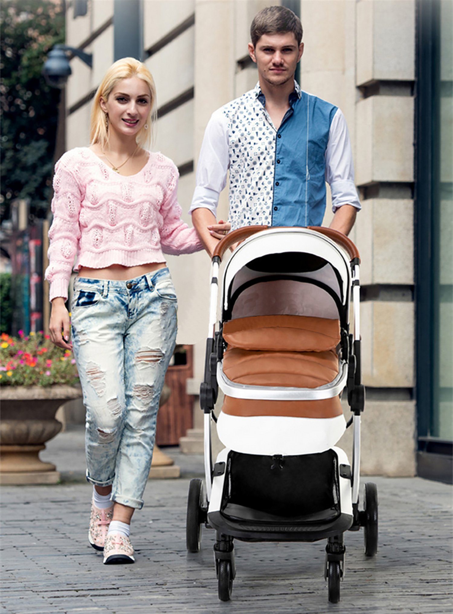 Kombi-Kinderwagen Babyschale Baby Buggy Babywanne 5-Punkt-Sicherheitsgurt Moskitonetz