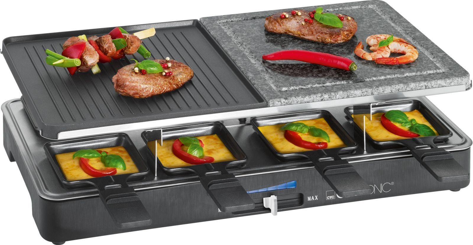 Raclette CLATRONIC Raclette Grill 8 Personen Heißer Stein Raclettegrill 1400