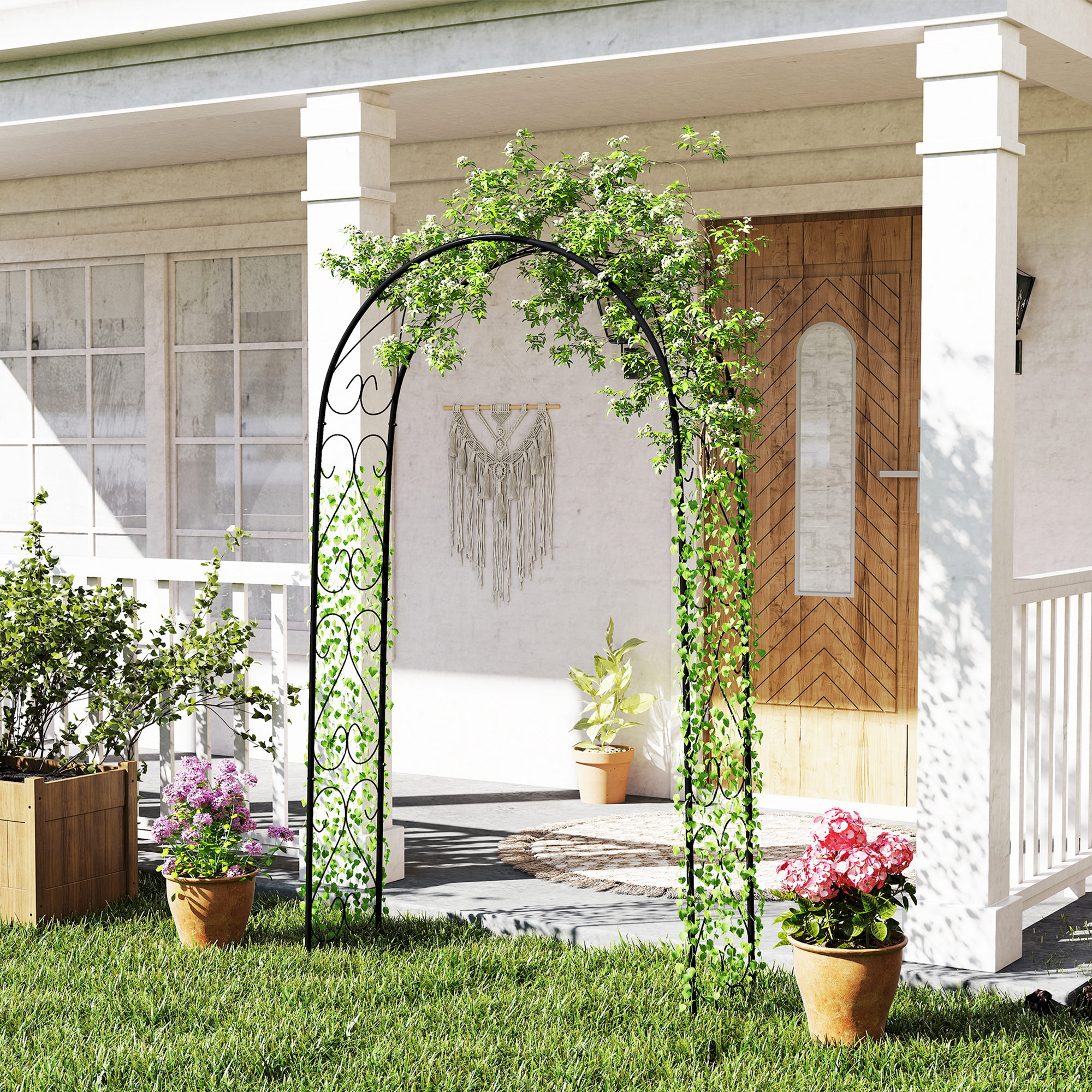 Outsunny Rogenbogen Gartenbogen Torbogen, Vintage Design, 125 x 37 x 230 cm, Schwarz