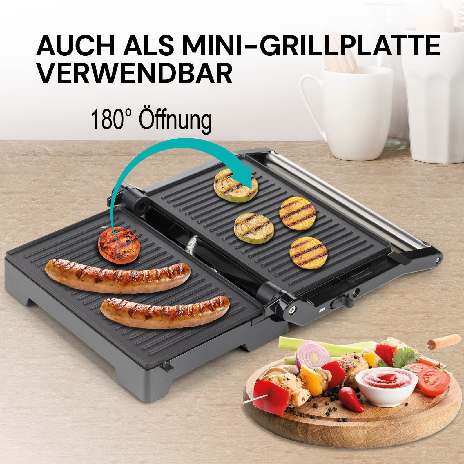 2-in-1-Sandwichmaker Vielseitiger 2in-1 Sandwich-Toaster & Minigrill: Grillplatte Kompakt