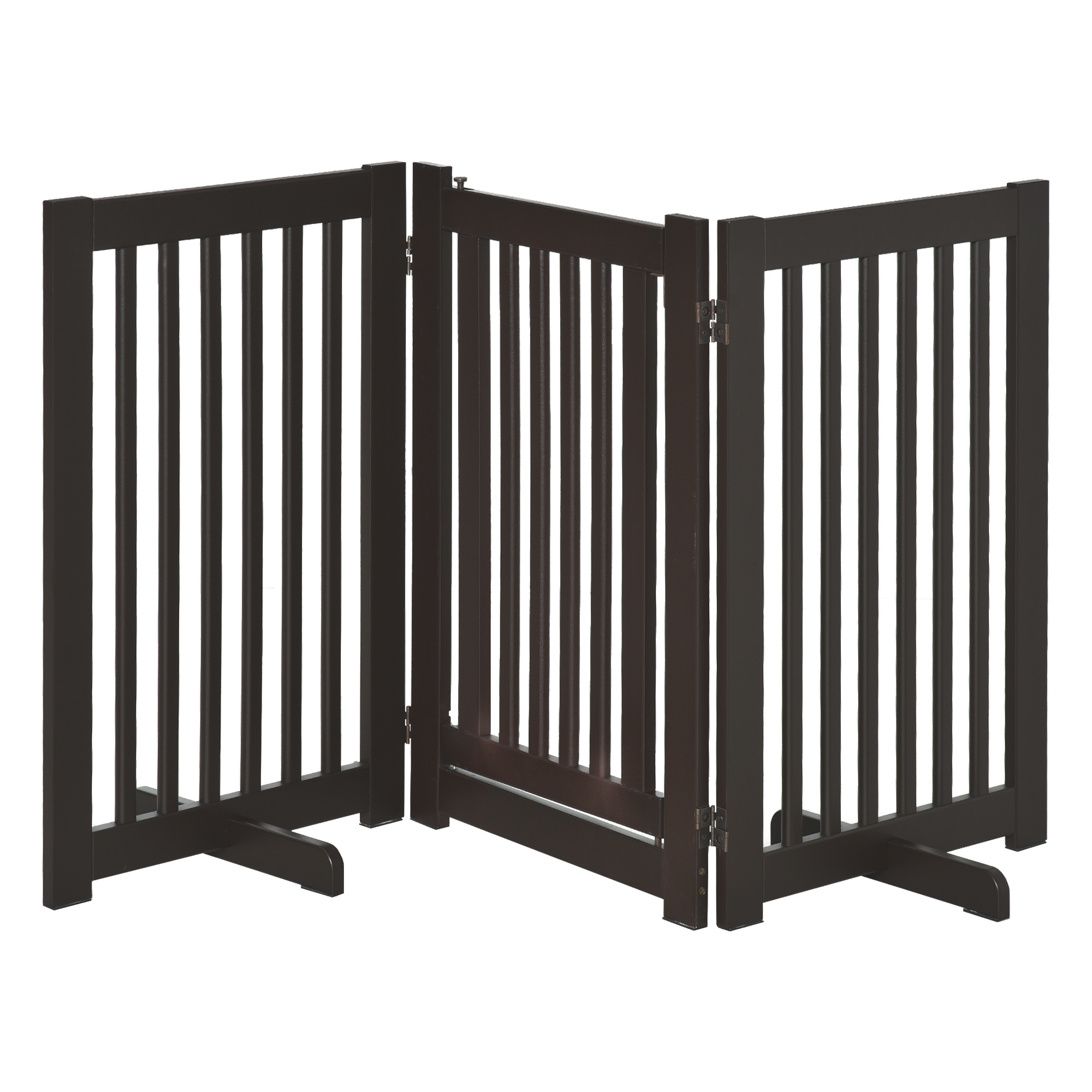 PawHut Absperrgitter Holz Freistehendes Schutzgitter für Hunde Türschutzgitter Verstellbares Hundegitter Treppengitter mit Füßen klappbares Kamingitter für Ofen Dunkelbraun 155 x 1,5 x 76 cm
