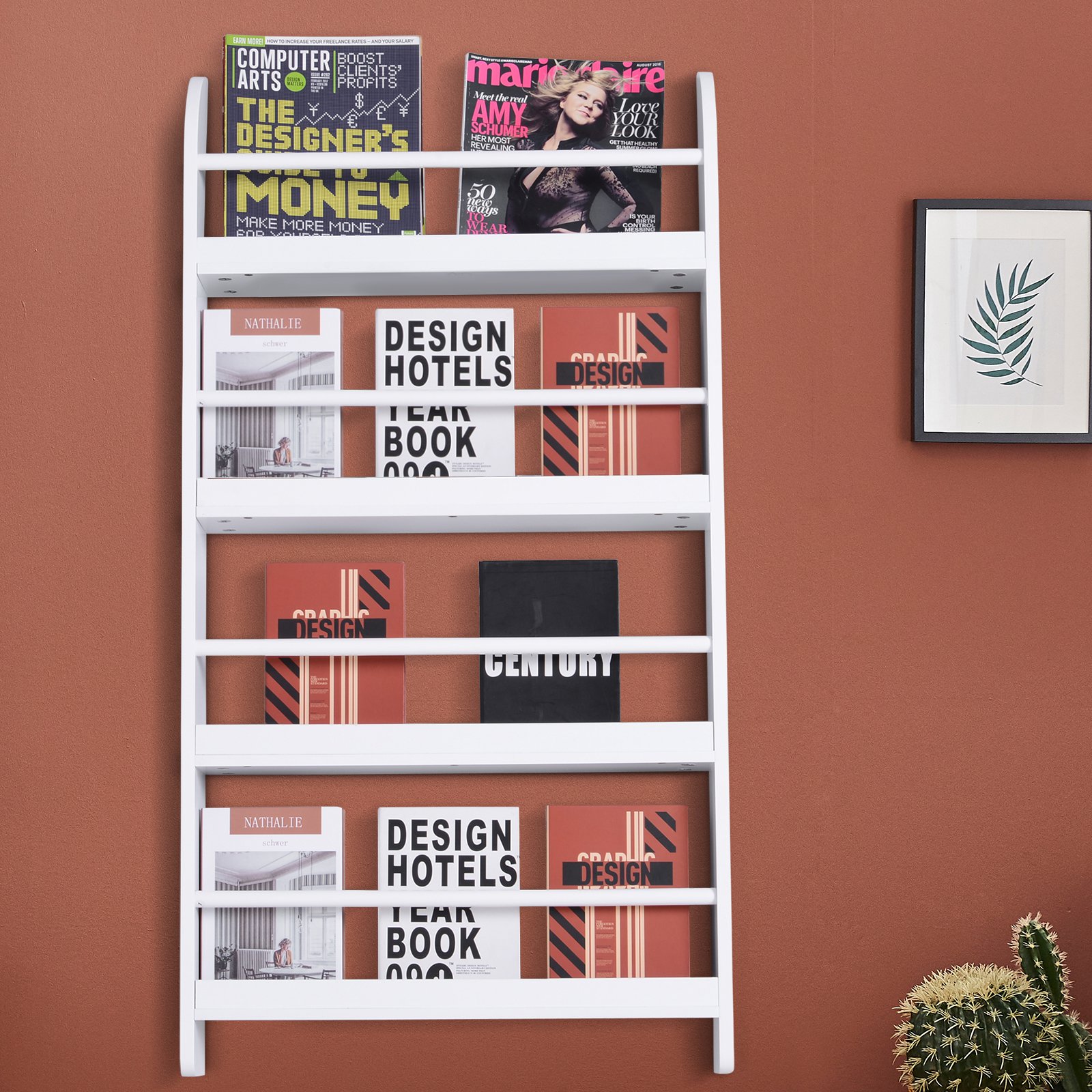 HOMCOM® Bücherregal 4 Ebenen Bücherhalter Aufbewahrungsregal Wandmontage Wasserfest Holz 59 x 12 x 113 cm
