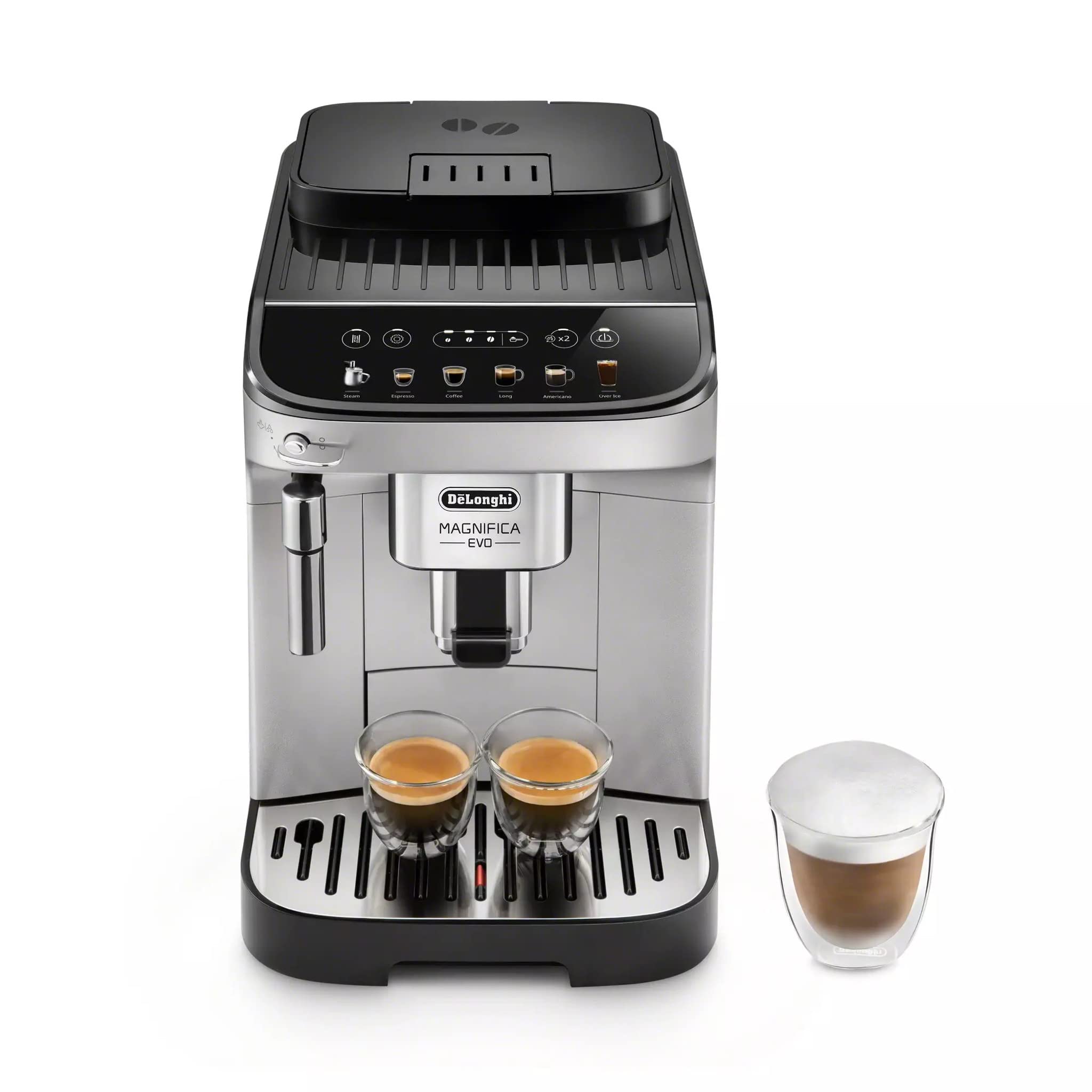 De’Longhi Magnifica Evo ECAM29043SB Espresso Machine – 6 One-Touch Recipes, Built-in Grinder, Milk Frother, Black/Silver
