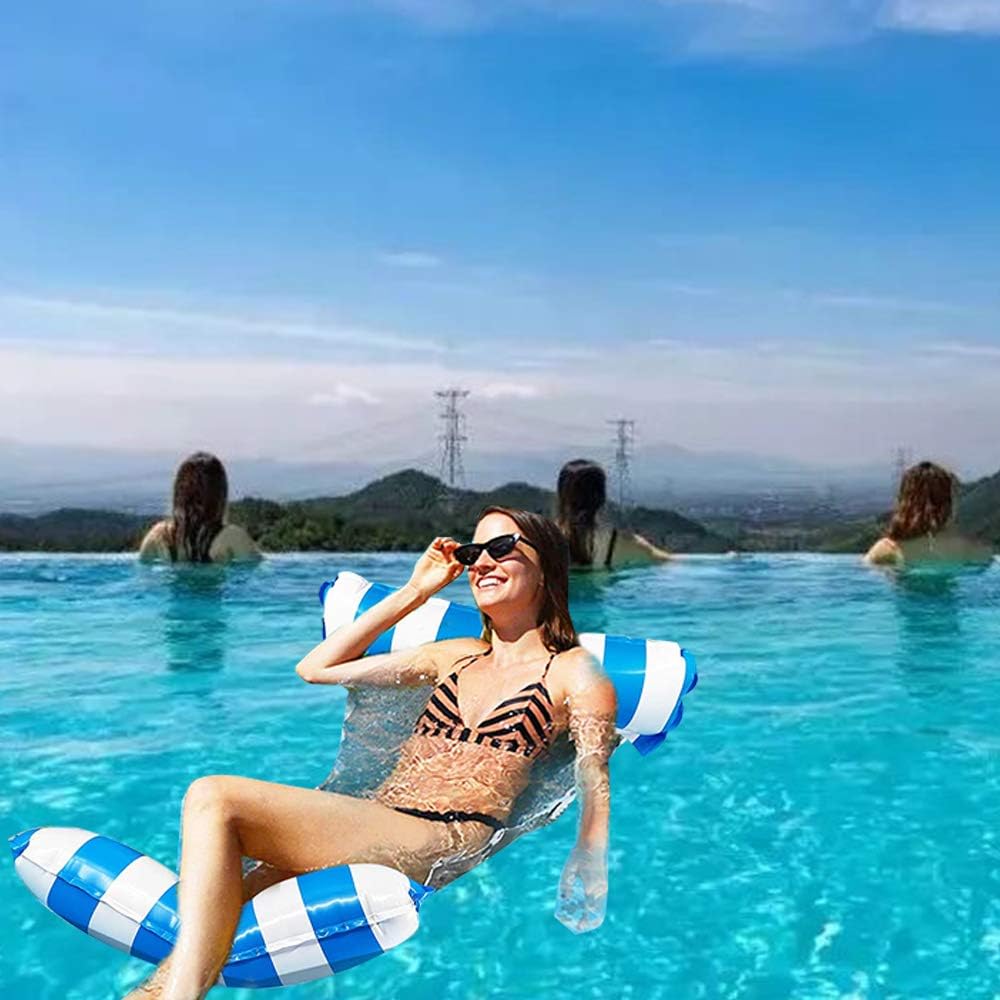 Galleggianti gonfiabili per piscina per adulti, 2 pezzi 4-in-1 Gonfiabili per piscina con amaca gonfiabile multiuso (sella, poltrona, amaca, drifter) Sedia da piscina con pompa d'aria manuale per piscina sulla spiaggia