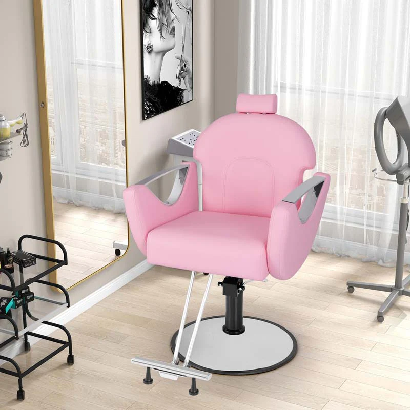 Reclining Barber Chair, 360�� Swivel Salon Chair with Heavy Duty Hydraulic Pump, Adjustable Height & Headrest for Hair Styling, Makeup, Tattoo