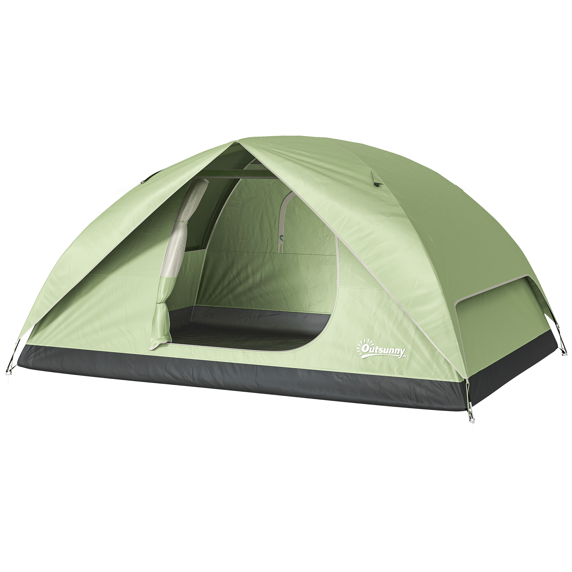 Outsunny Campingzelt für 3 Personen Wasserdicht mit Taschen, Lampenhaken und Tragetasche, Grün