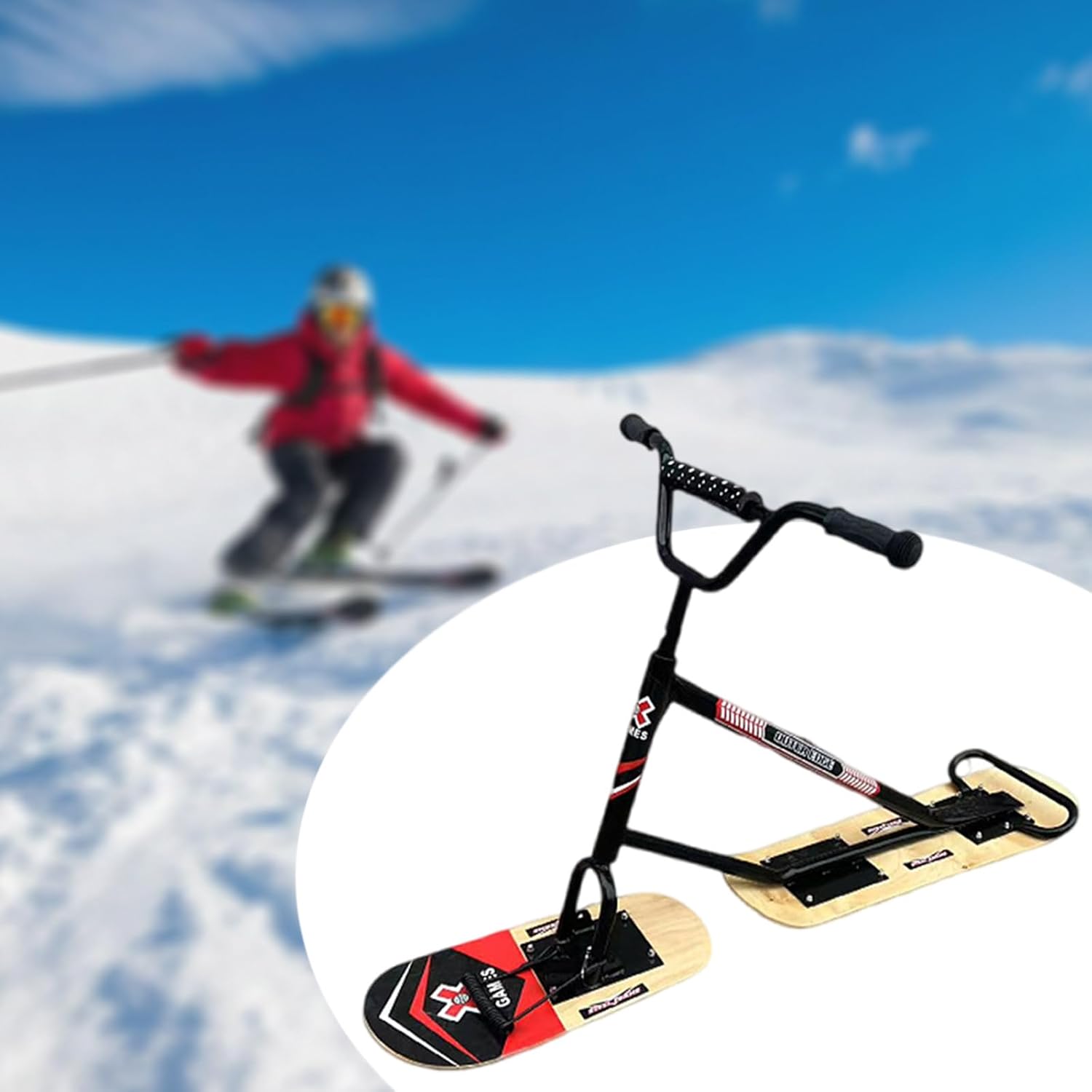2026 Neuer Schneegleitschlitten, Geländegängiger Schneescooter Für Erwachsene – 360° Drehbare Lenkung + 150 kg Tragfähigkeit, Verstärkter Aluminiumrahmen Für Winterabenteuer Black