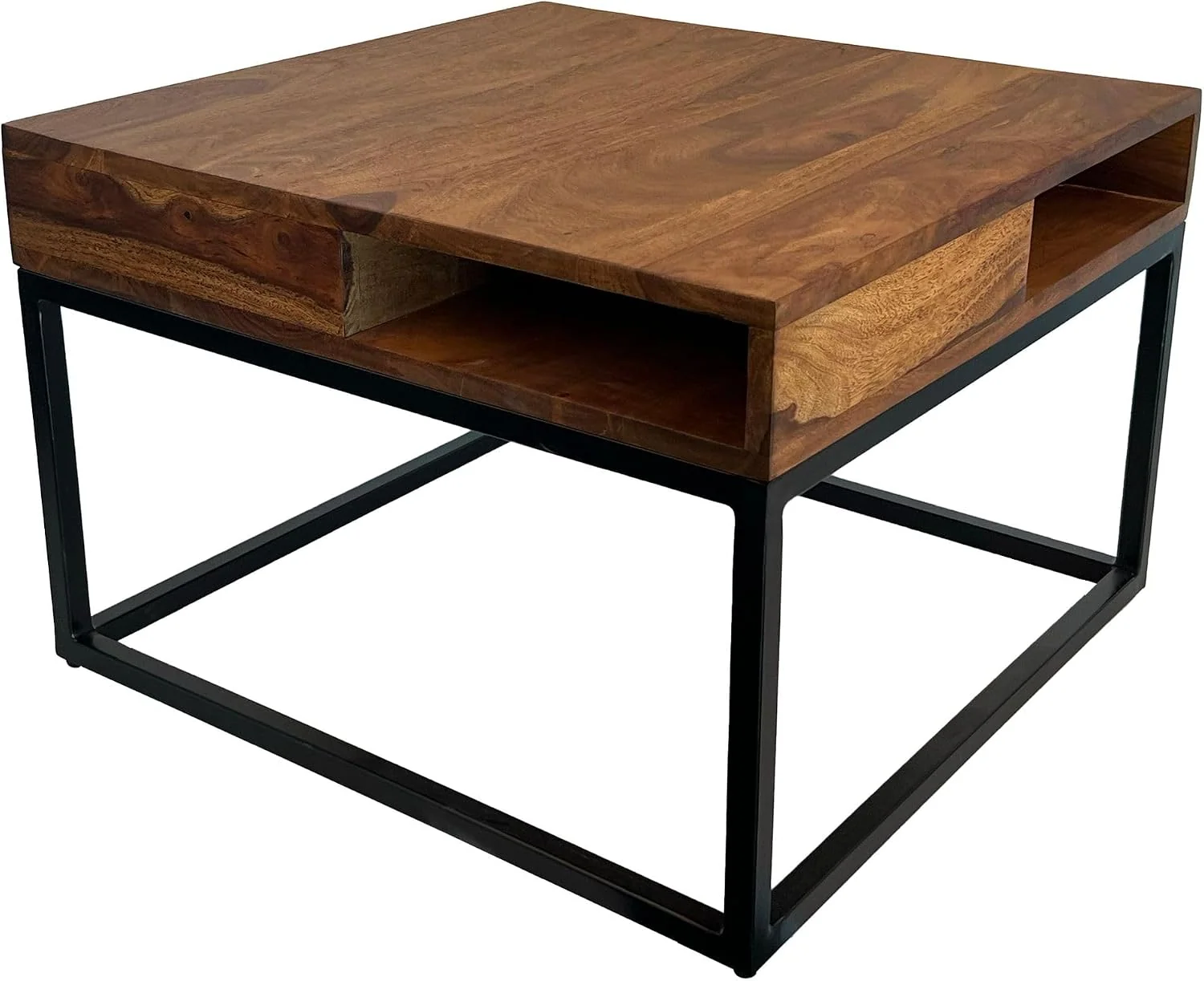 FineBuy Couchtisch 60x60x40 cm Sheesham Massivholz mit 4 Ablagen