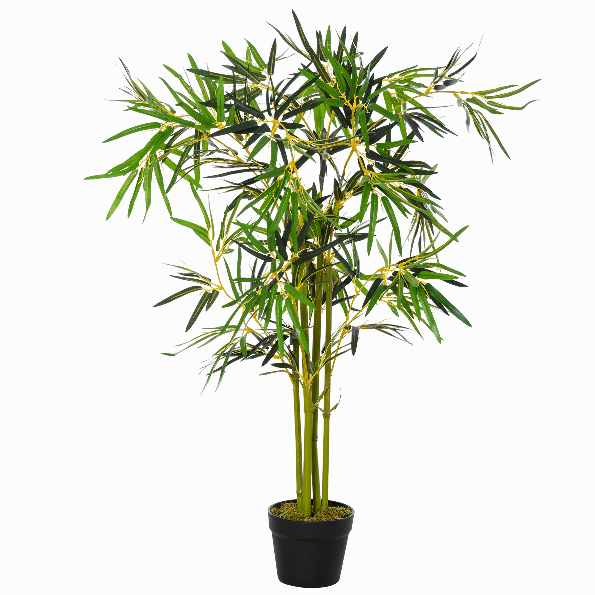 Outsunny Künstlicher Bambusbaum Künstliche Pflanze Höhe 1,2 m 552 dichte realistische Blätter Topf Inklusive Schwarz mit Grünem Moosflechtenimitat