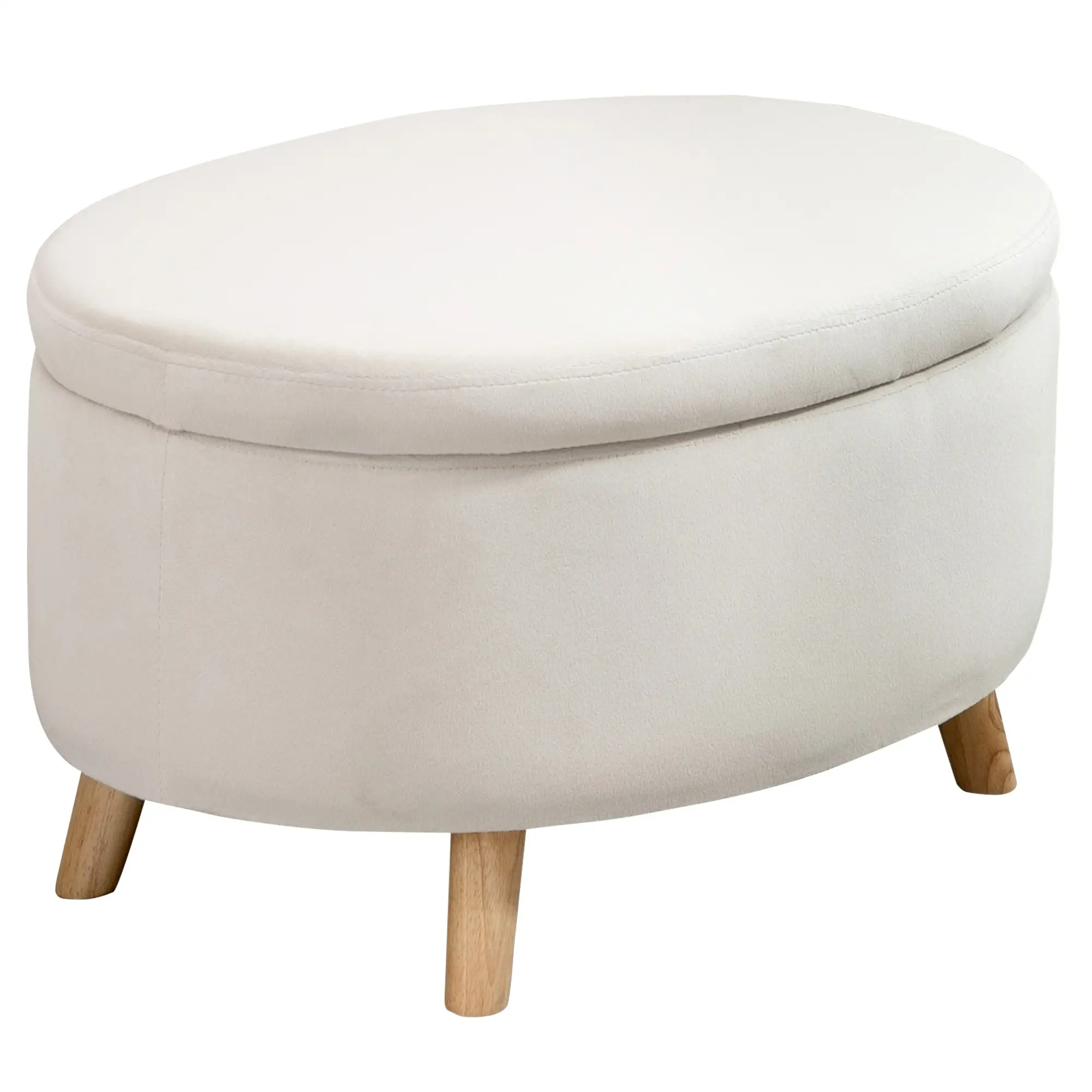 HOMCOM Sitzbank Sitztruhe oval Stauraum Samtoptik Holzbeine Beige