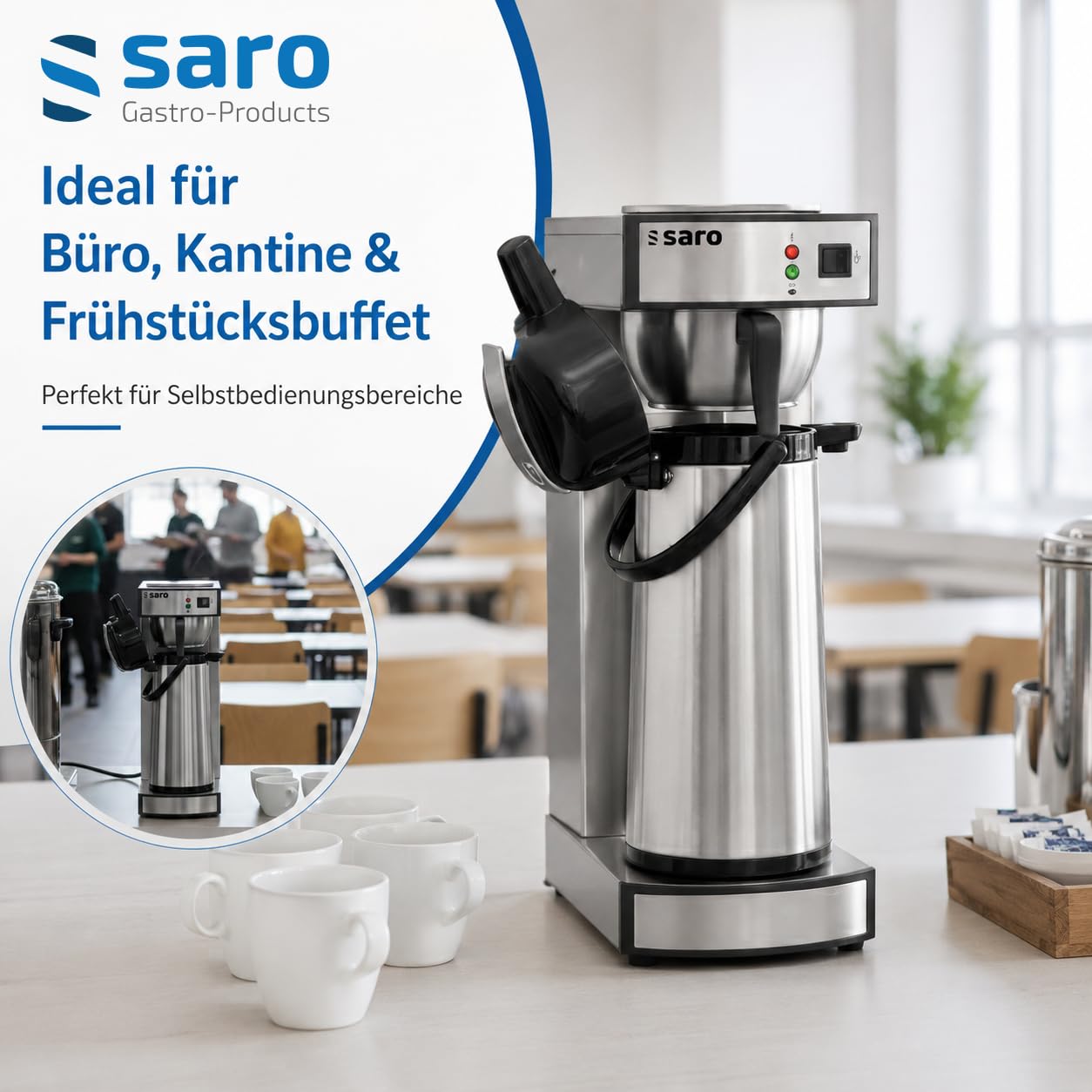 Kaffeemaschine mit Edelstahl-Isolierkanne 2,2 L, Modell THERMO 24, 2,069 kW, Brühzeit 5–6 Min, Trockenlaufschutz