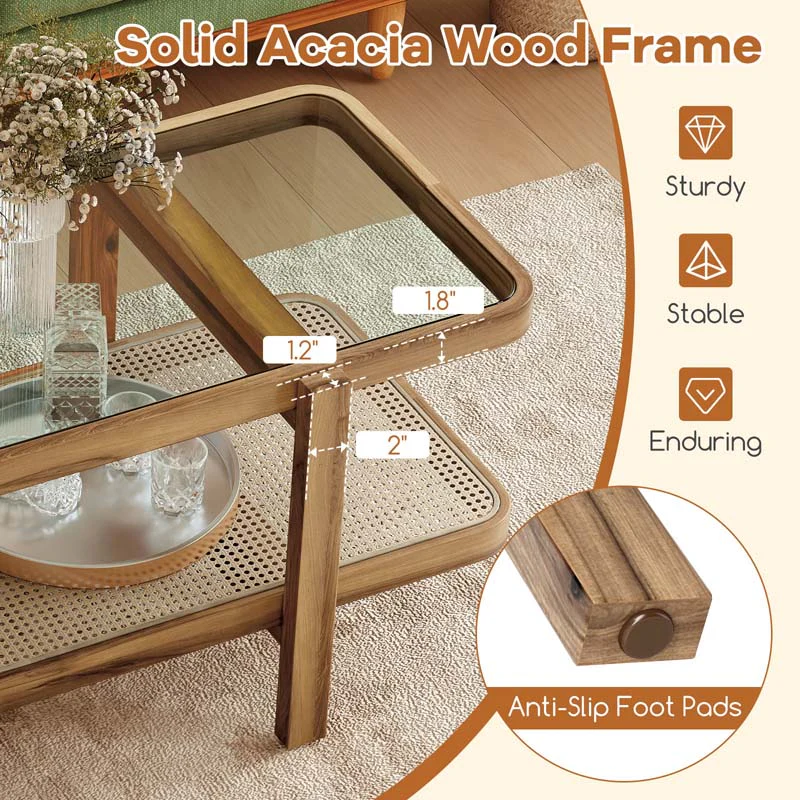 2-Tier Rattan Coffee Table, 47.5