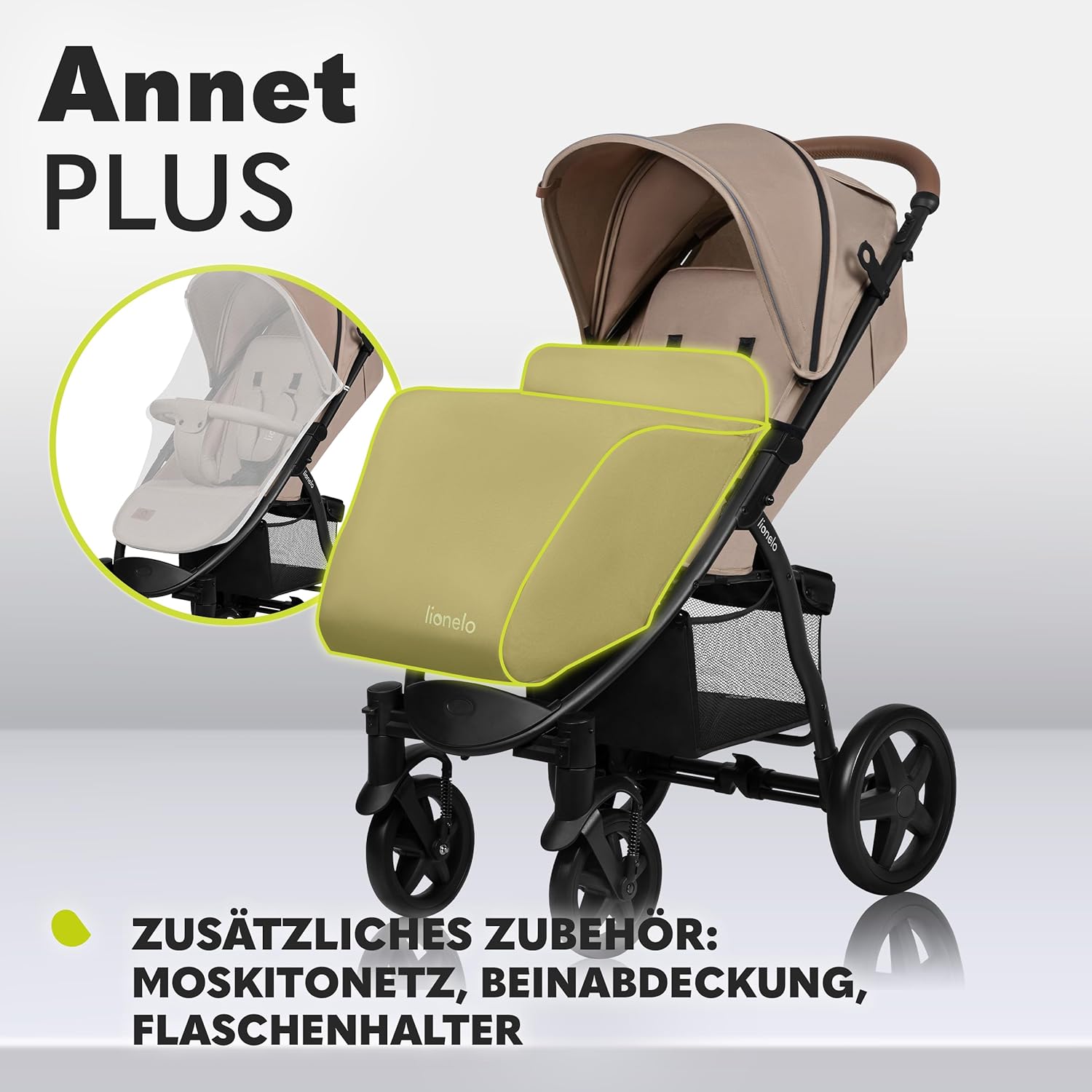 LIONELO Annet Plus Buggy bis 22 kg mit Liegefunktion, Kinderwagen klein zusammenklappbar mit Zubehör, Eva-Schaum-Räder, Moskitonetz, Fußdecke Getränkehalter, Korb