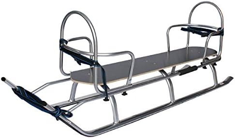 2in1 Kinder Duo Schlitten aus Aluminium mit Rückenlehne, Matrazen, LED für Kinder und Erwachsene 2 Personen Tragfähigkeit bis 100kg (Silver/Navy)