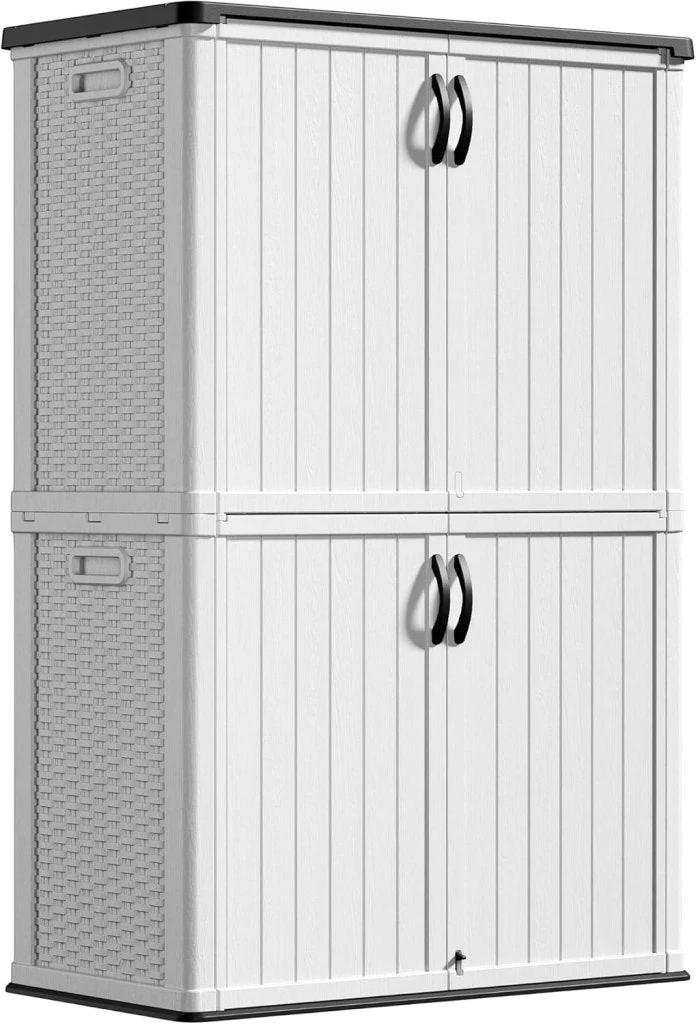Greesum Outdoor Horizontal Storage Shed 27 Cu.ft Resin Large Storage Box for Garden, Patio, Backyard