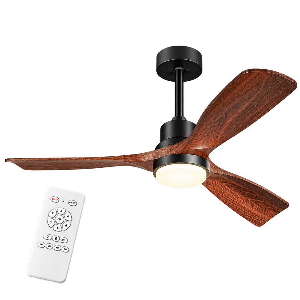 Forrovenco Deckenventilator mit Beleuchtung 3 Flügel ETL zertifiziert 132 cm Durchmesser braun für Wohnräume