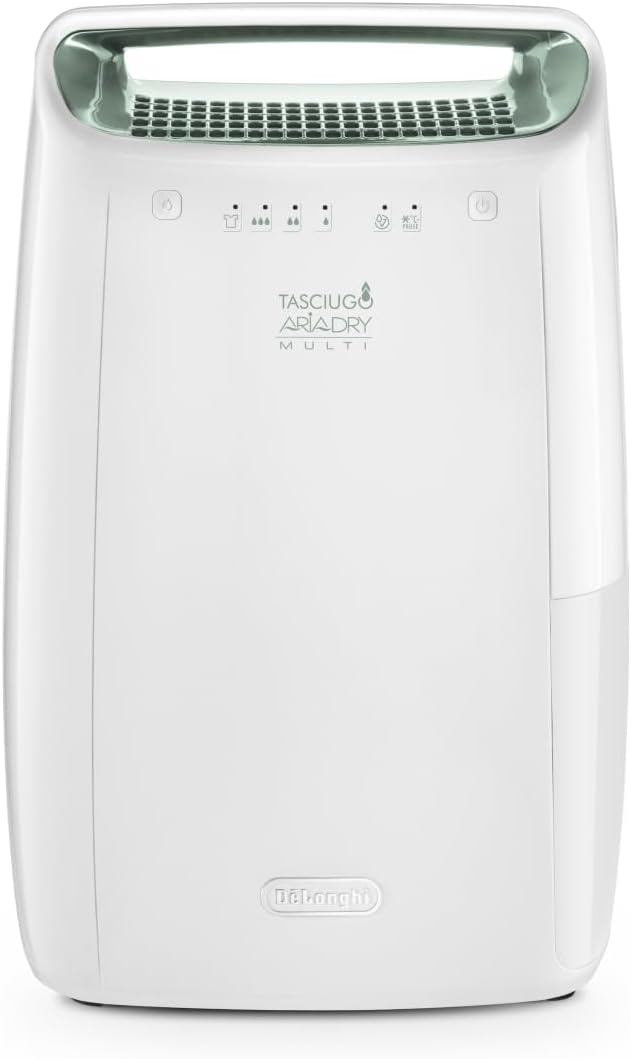 De'Longhi Tasciugo AriaDry - Deumidificatore Casa Portatile con Sistema di Filtrazione a 3 Azioni, Assorbi Umidità 12L/Giorno, Asciugabiancheria, Antimuffa, Bassa Rumorosità, Bianco (DEX212SF)