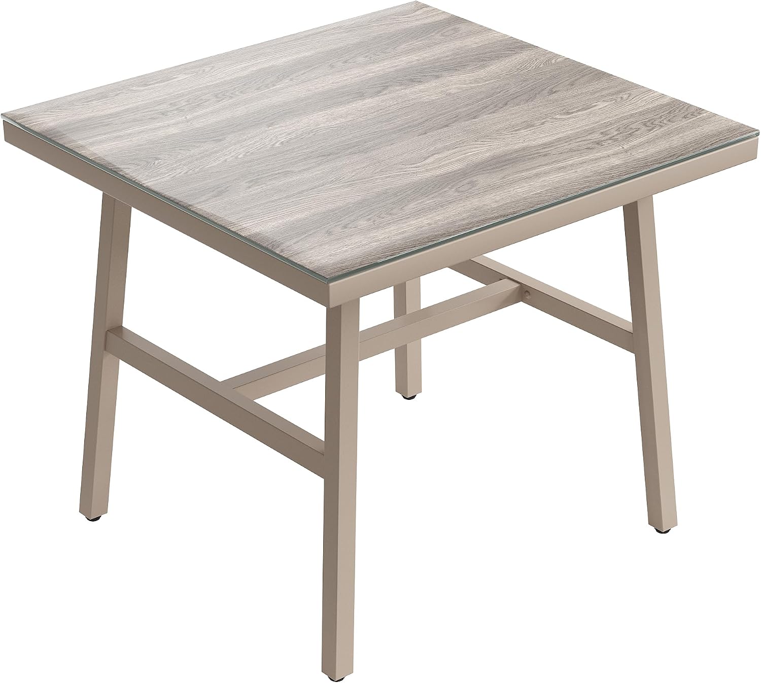 Idemon Set di mobili da giardino con struttura in ferro zincato, gambe regolabili, divano ad angolo, piano in vetro temperato, inclusi tutti i cuscini per seduta e schienale, beige