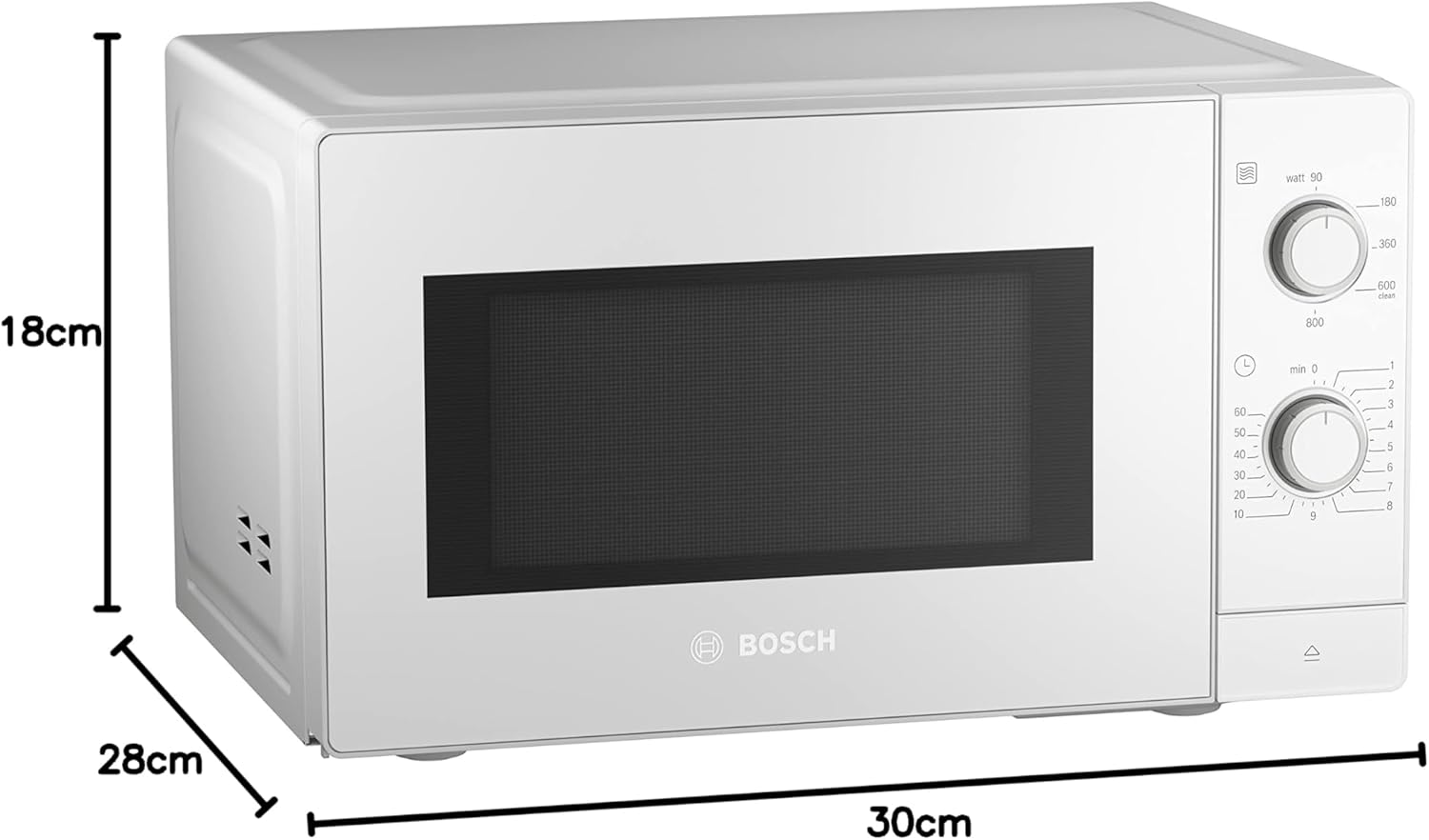 Bosch FFL023MS2 Serie 2 Mikrowelle, 26 x 44 cm, 800 W, Drehteller 27 cm, Türanschlag Links, AutoPilot 7 7 Automatikprogramme, Reinigungsunterstützung, LED-Touchdisplay, Edelstahl